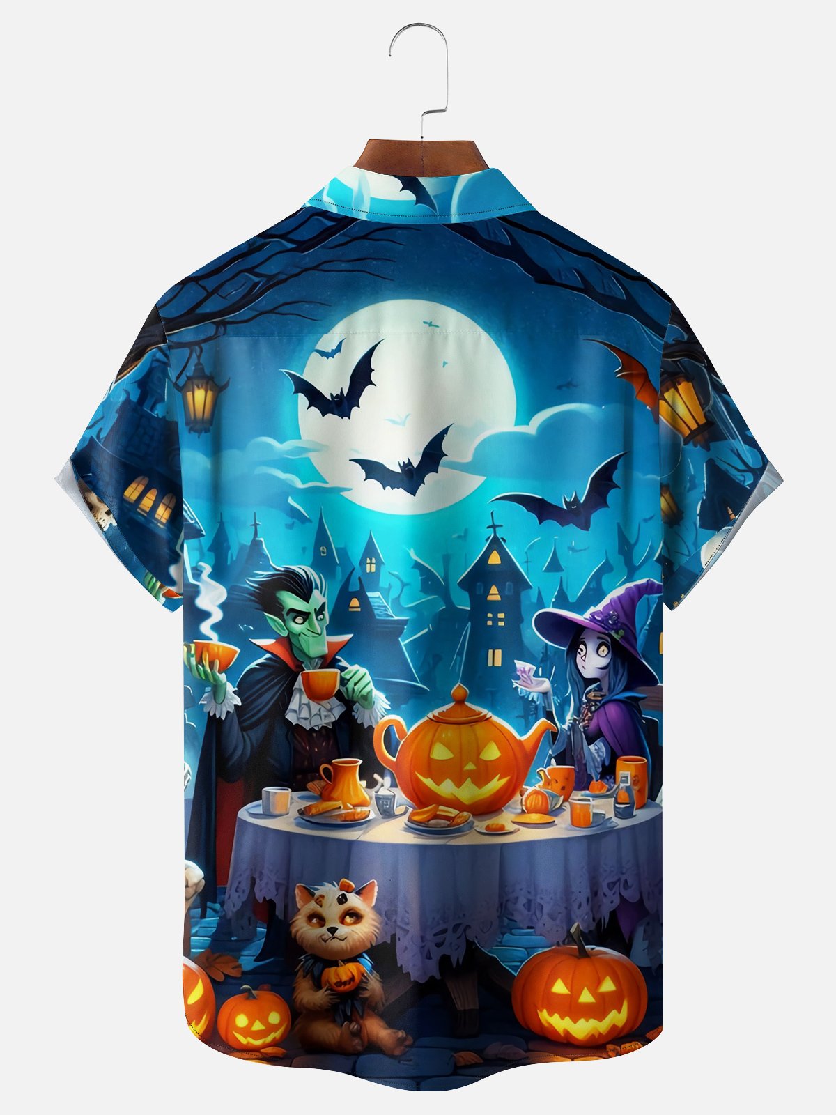 Moisture Wicking Halloween Pumpkin Ghost Hawaiian Shirt