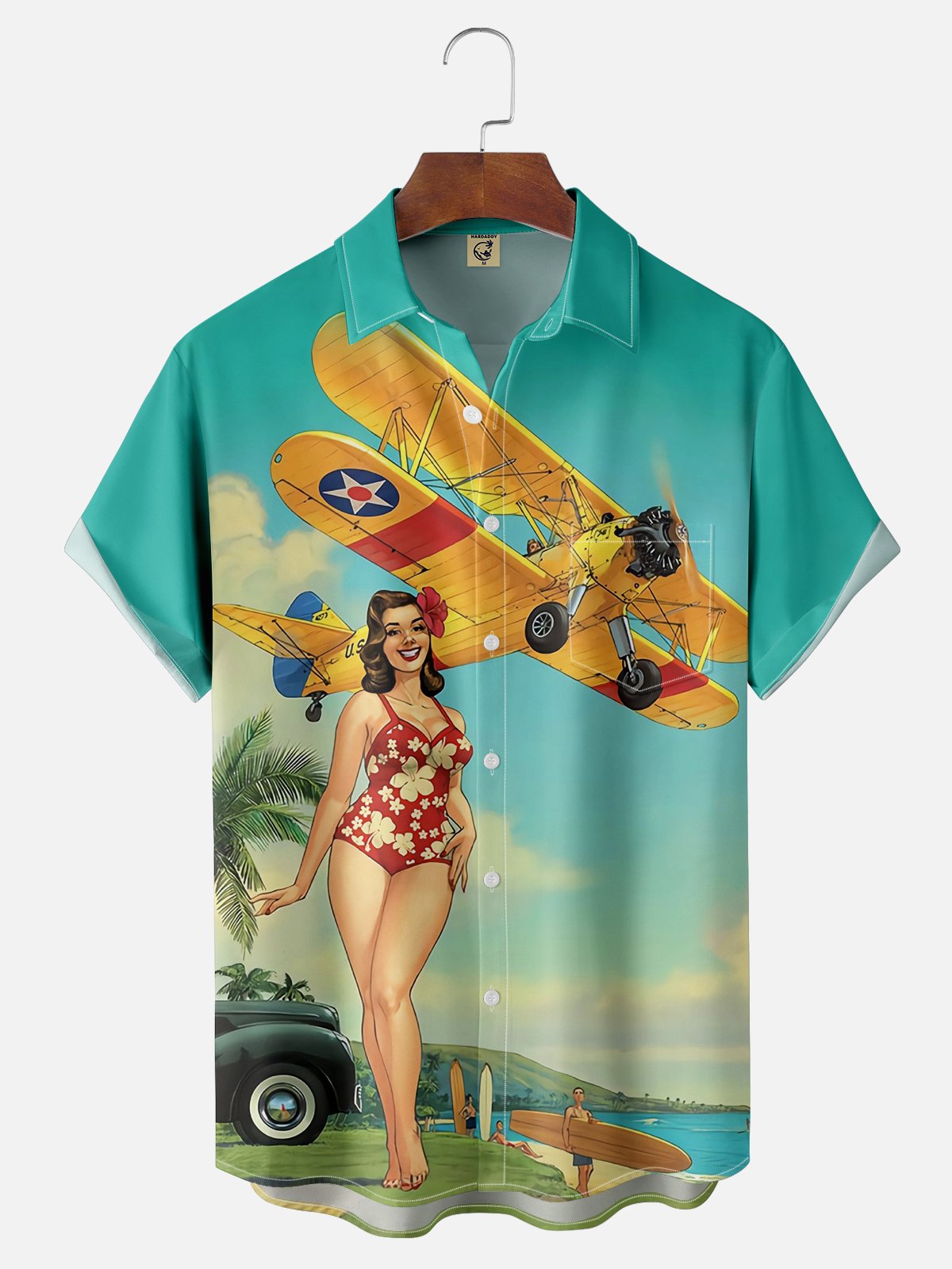 Moisture-wicking Airforce Biplane Beauty Chest Pocket Hawaiian Shirt