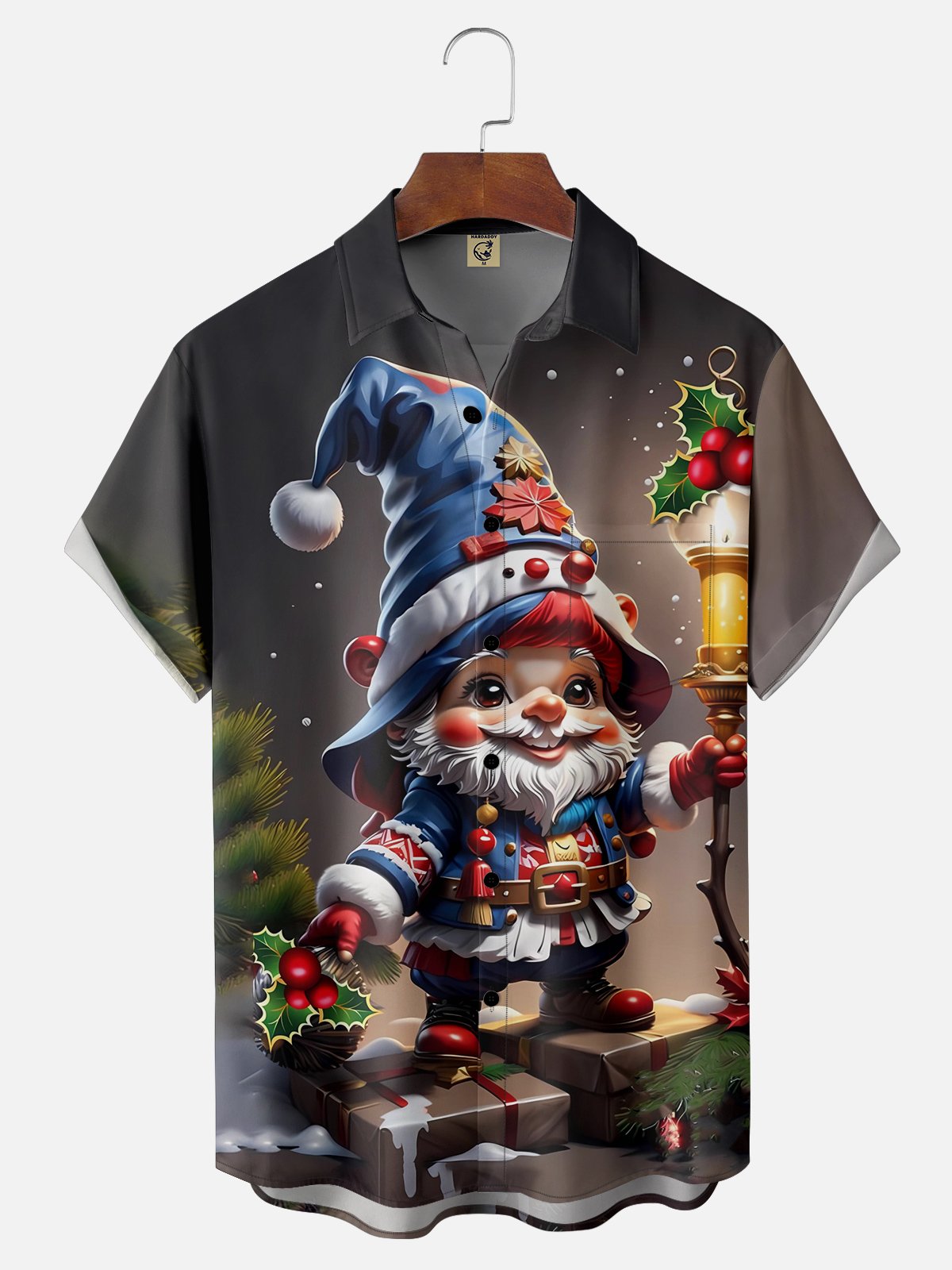 Moisture-wicking Christmas Gnome Chest Pocket Hawaiian Shirt