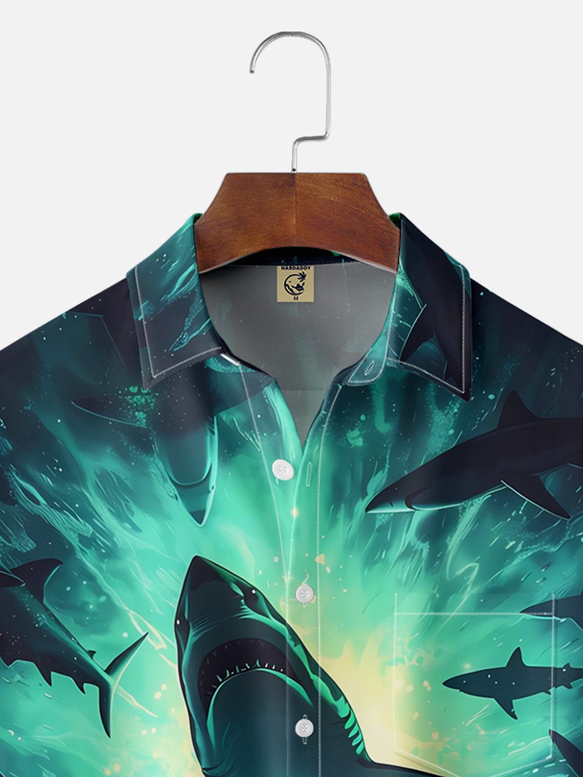 Moisture-wicking Art Shark Painting Chest Pocket Hawaiian Shirt