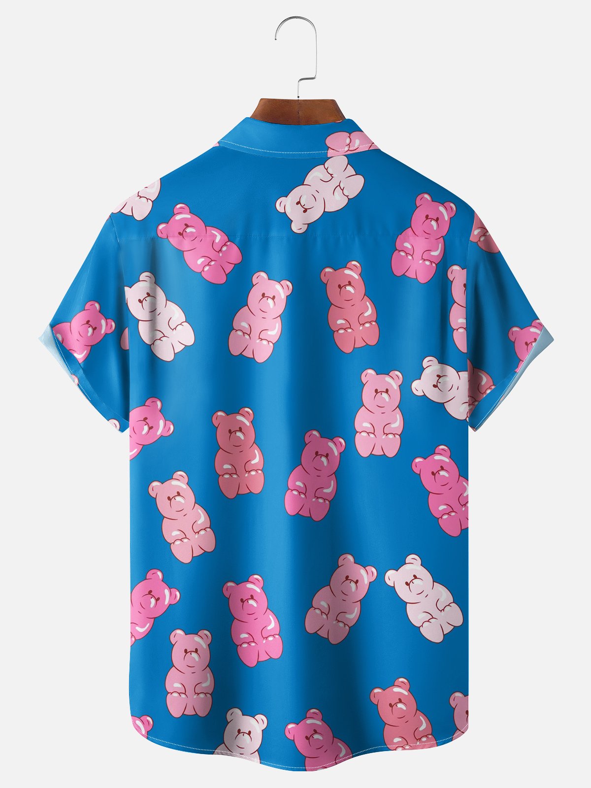 Moisture-wicking Cartoon Bear Chest Pocket Hawaiian Shirt