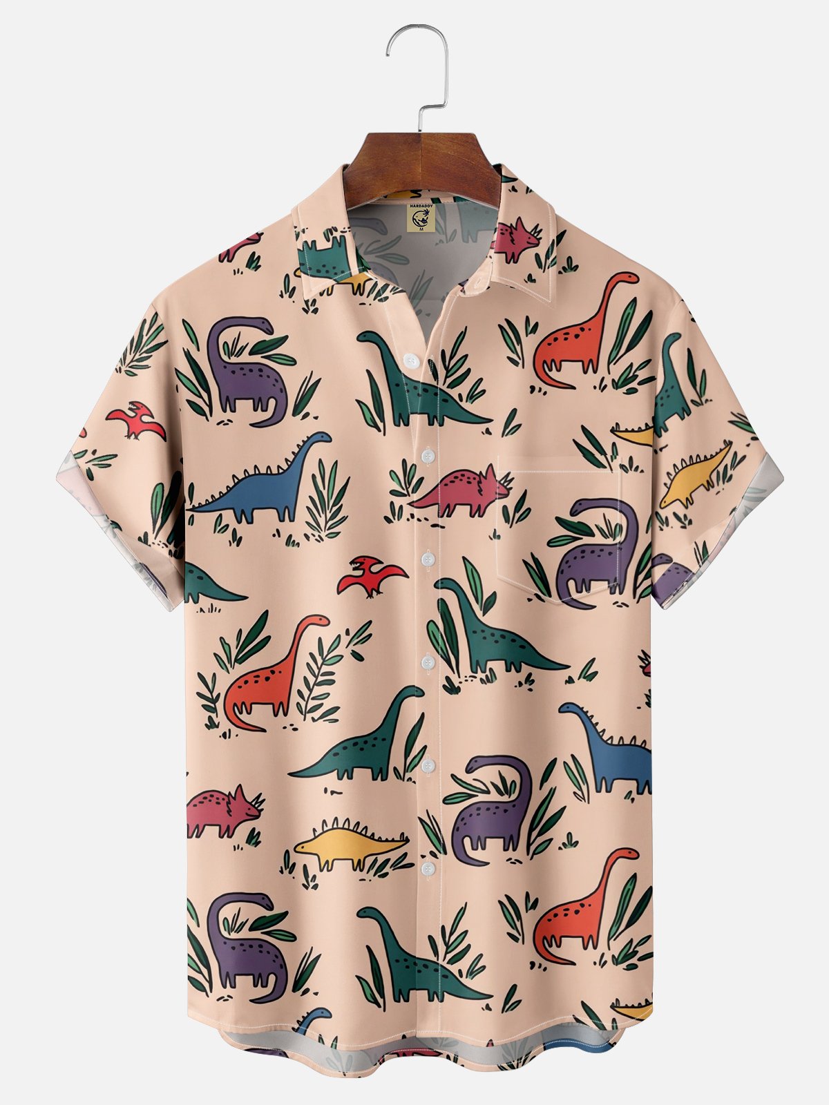 Moisture-wicking Dinosaur Chest Pocket Hawaiian Shirt