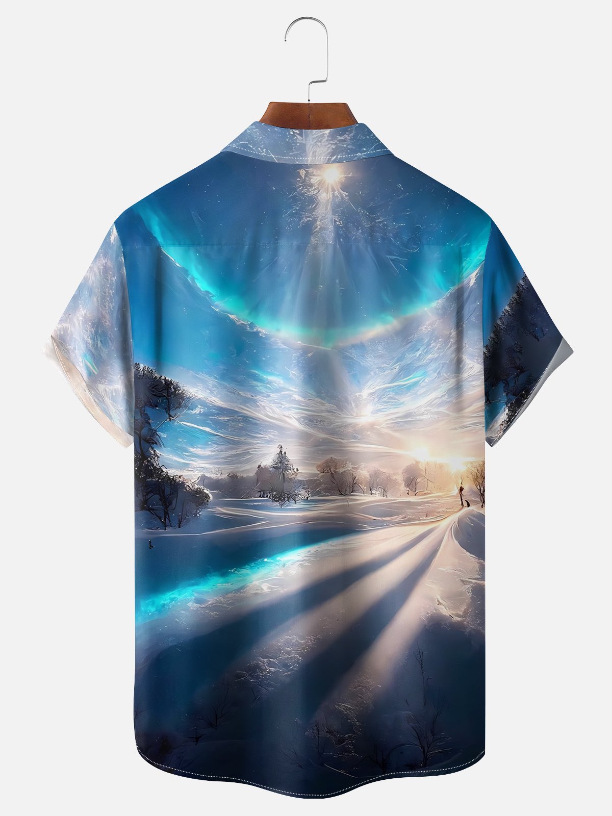 Moisture-wicking Dreamy Snow Sky Chest Pocket Hawaiian Shirt