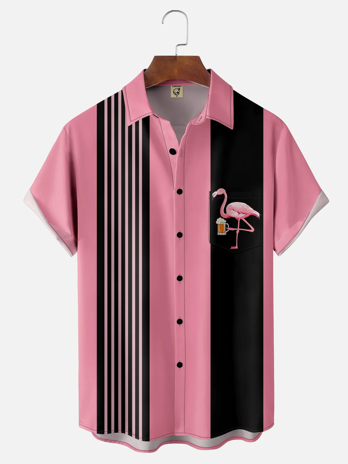 Moisture-wicking Flamingo Beer Chest Pocket Bowling Shirt