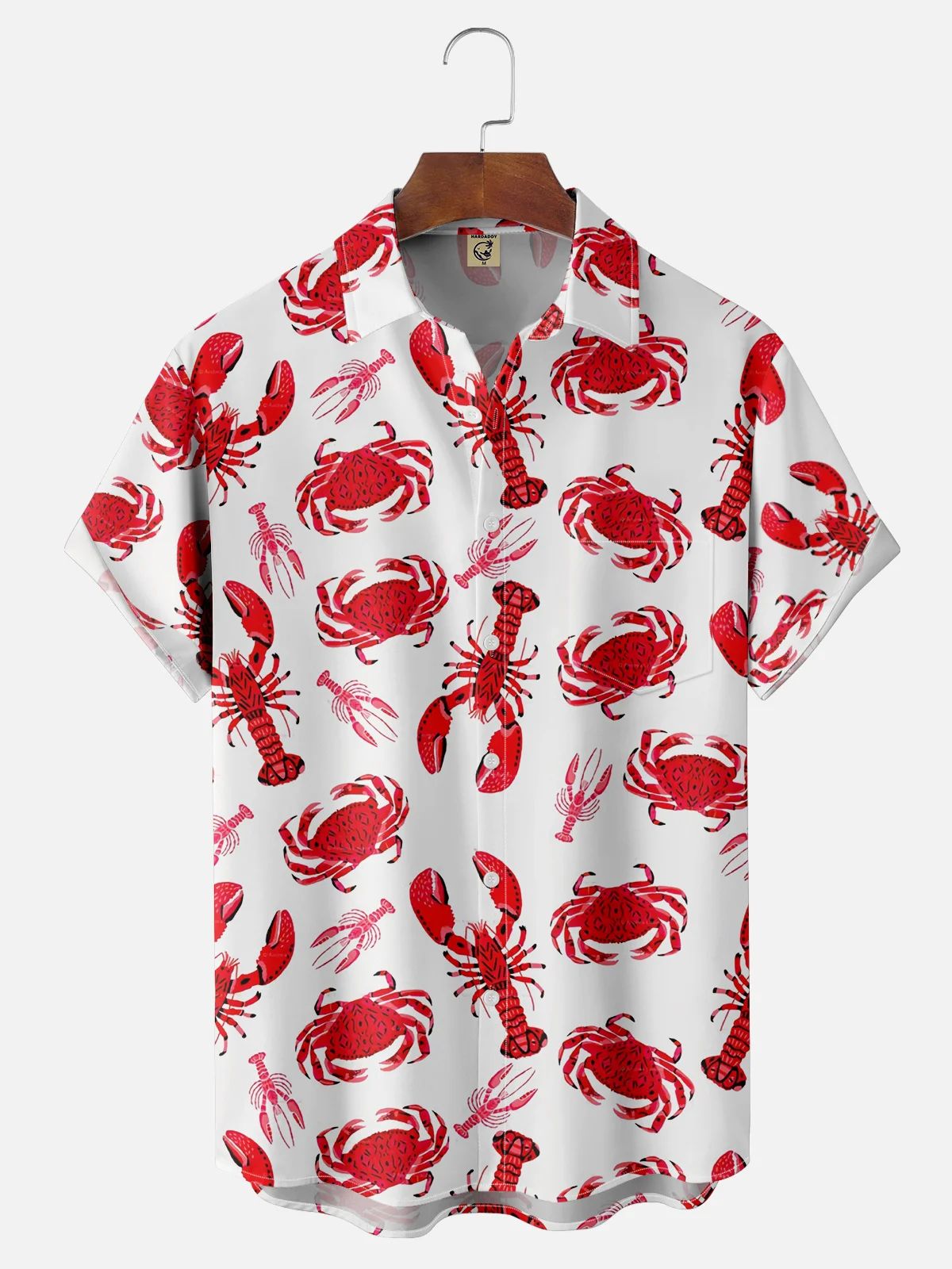 Moisture-wicking Lobster Crab Chest Pocket Hawaiian Shirt