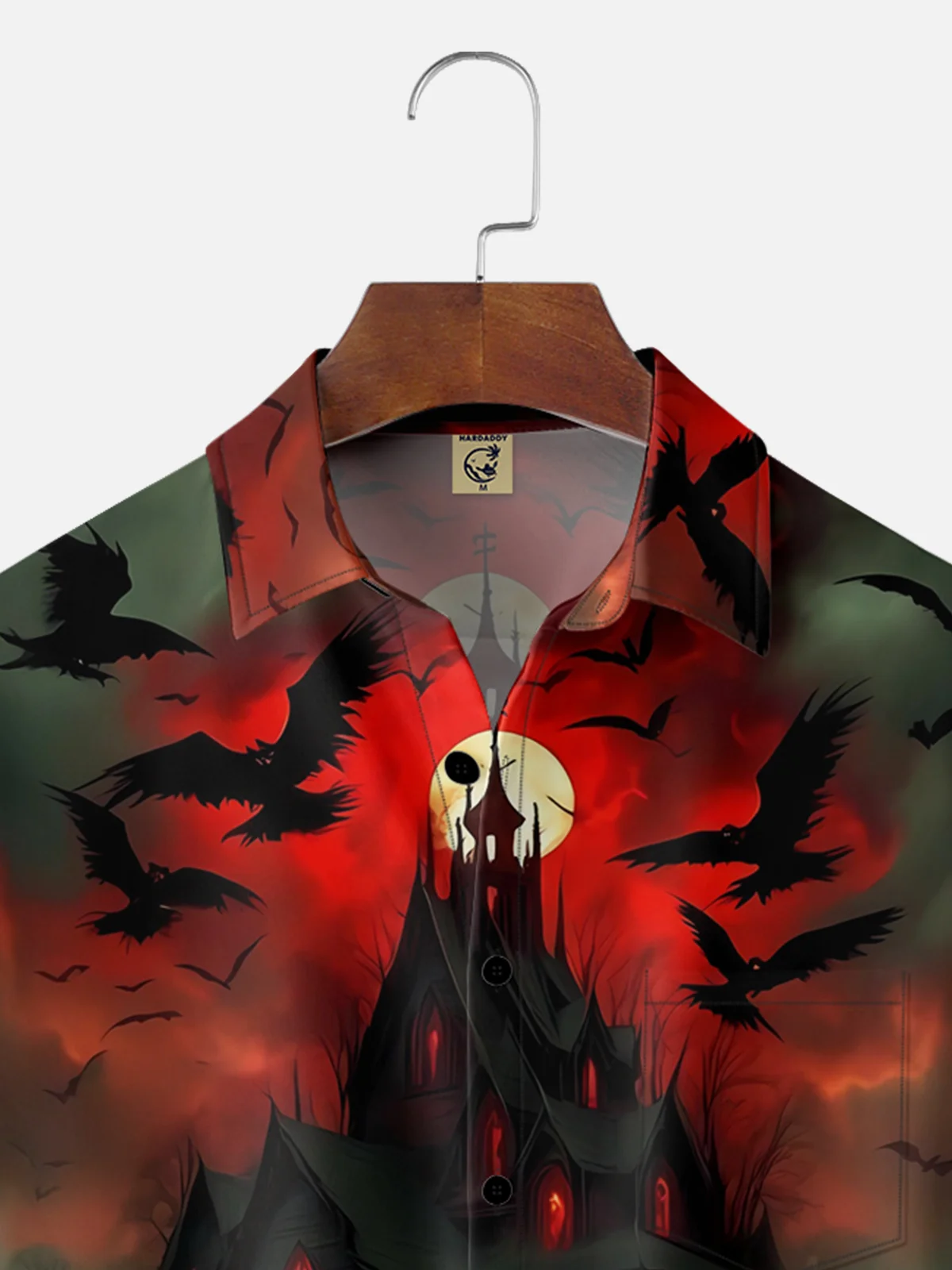 Moisture-wicking Halloween Skeleton Castle Art Painting Chest Pocket Hawaiian Shirt