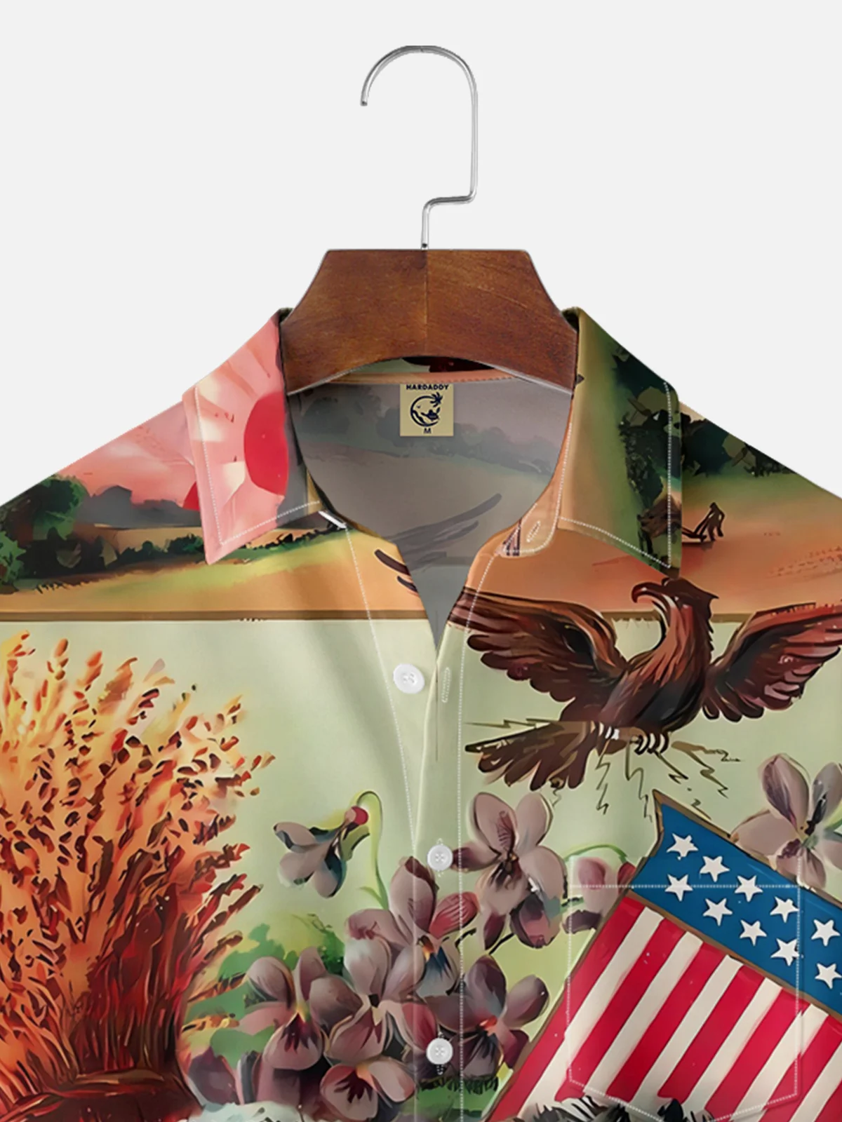 Moisture-wicking Thanksgiving Turkey and American Flag Chest Pocket Hawaiian Shirt