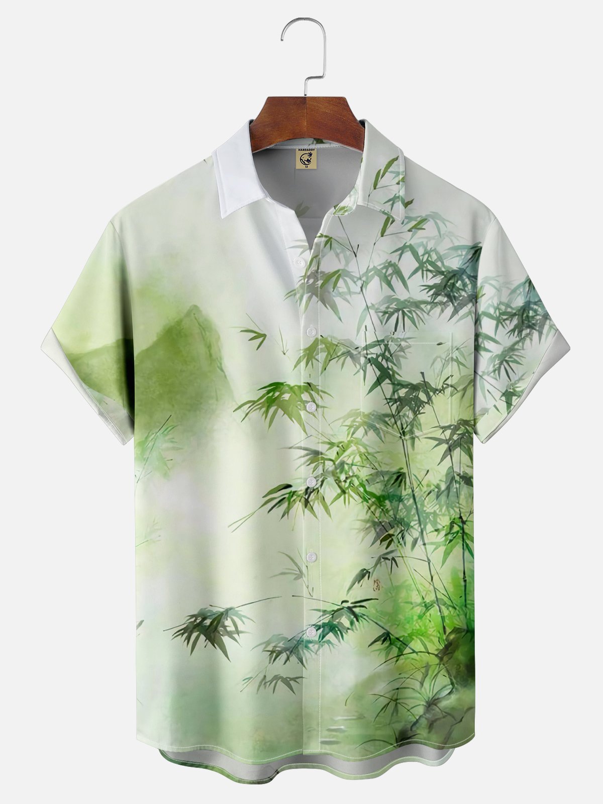 Moisture-wicking Bamboo Leaf Chest Pocket Hawaiian Shirt