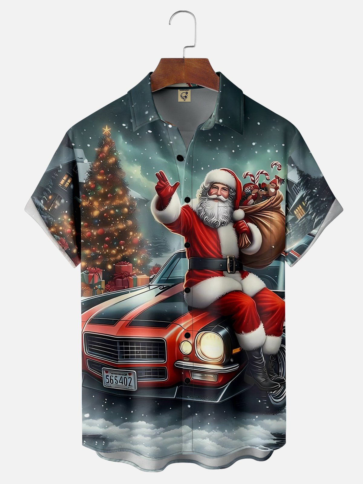 Moisture-wicking Santa Claus driving a sports car Chest Pocket Hawaiian Shirt