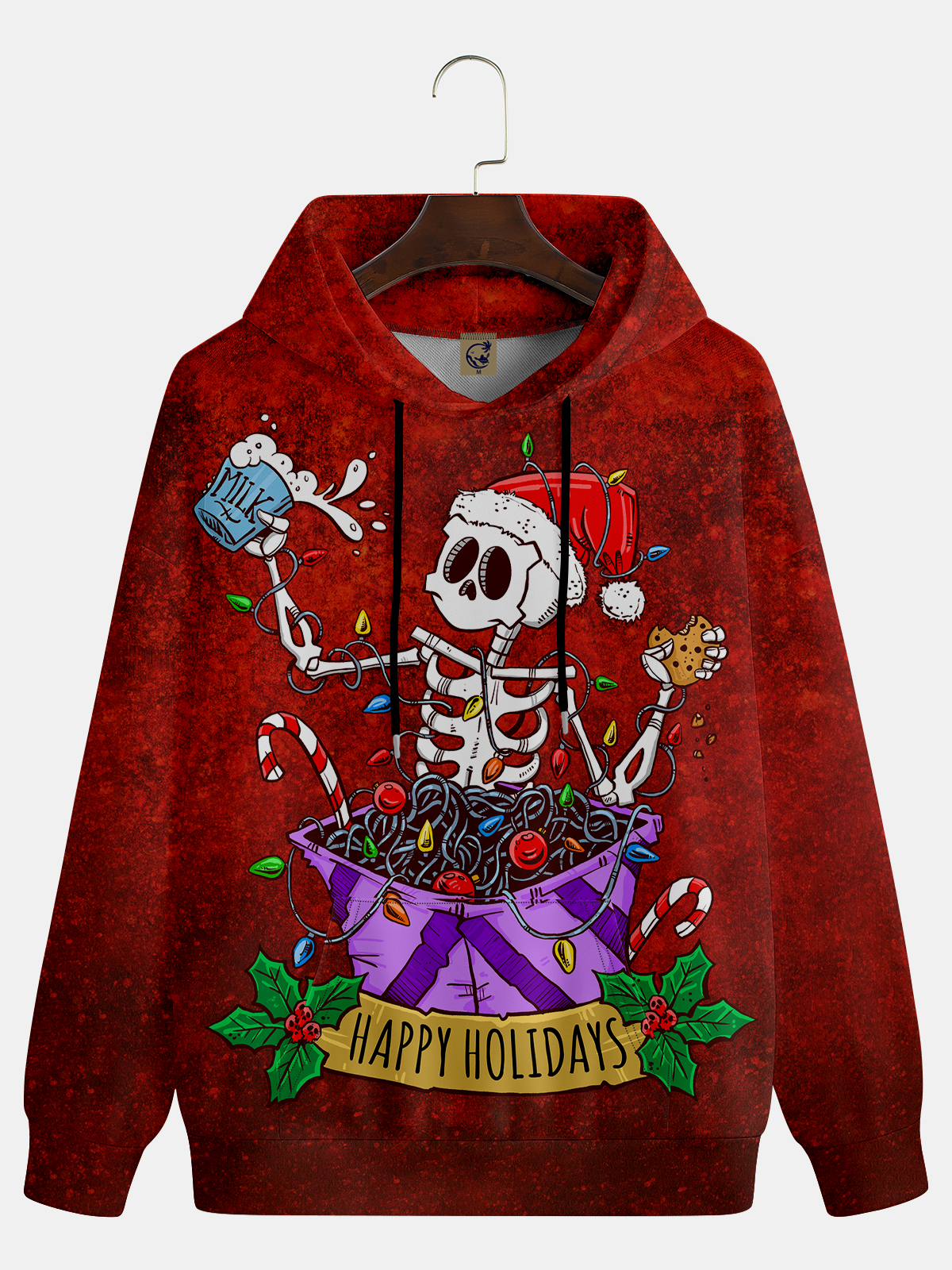 Art Illustration Skull Christmas Hoodie Sweatshirt by David Lozeau