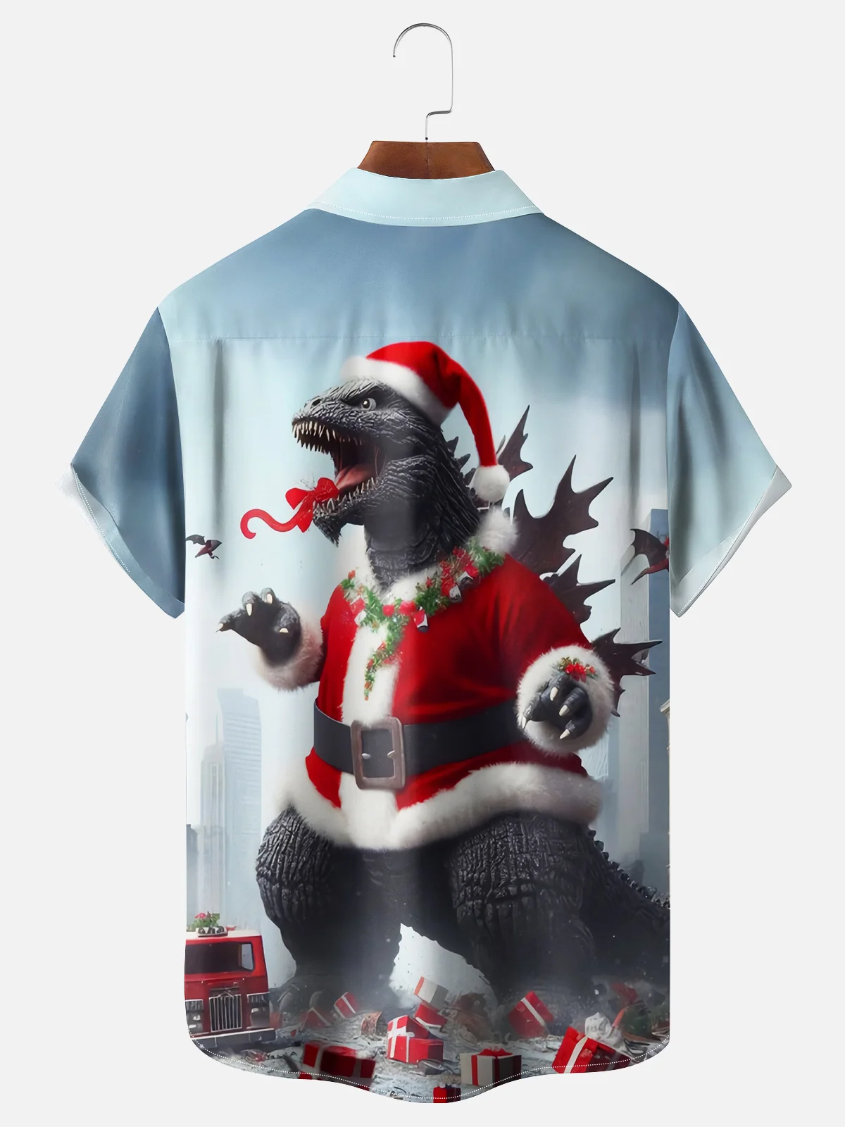 Moisture Wicking Christmas Dinosaur Hawaiian Shirt