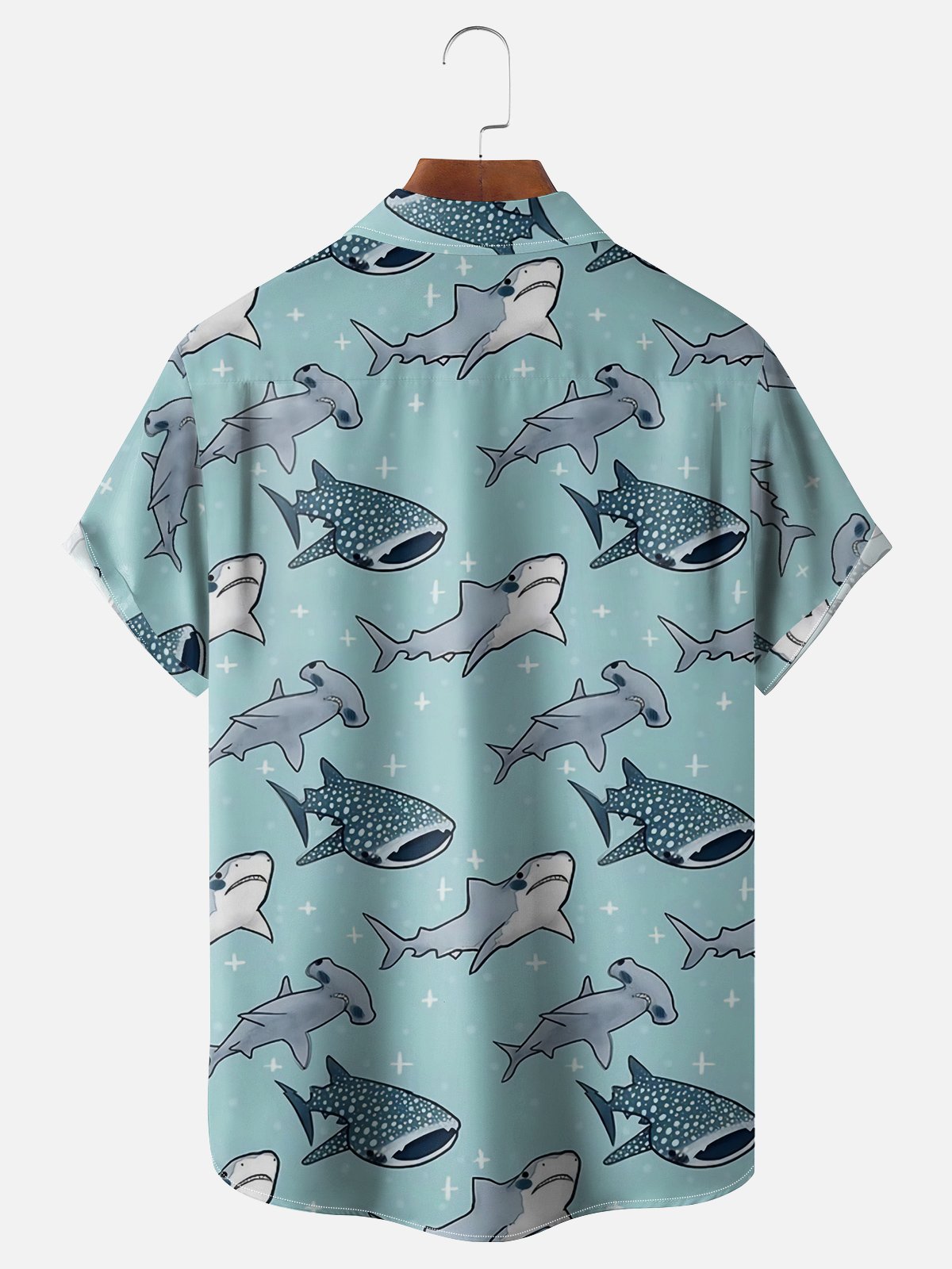 Moisture-wicking Marine Sharks Chest Pocket Hawaiian Shirt