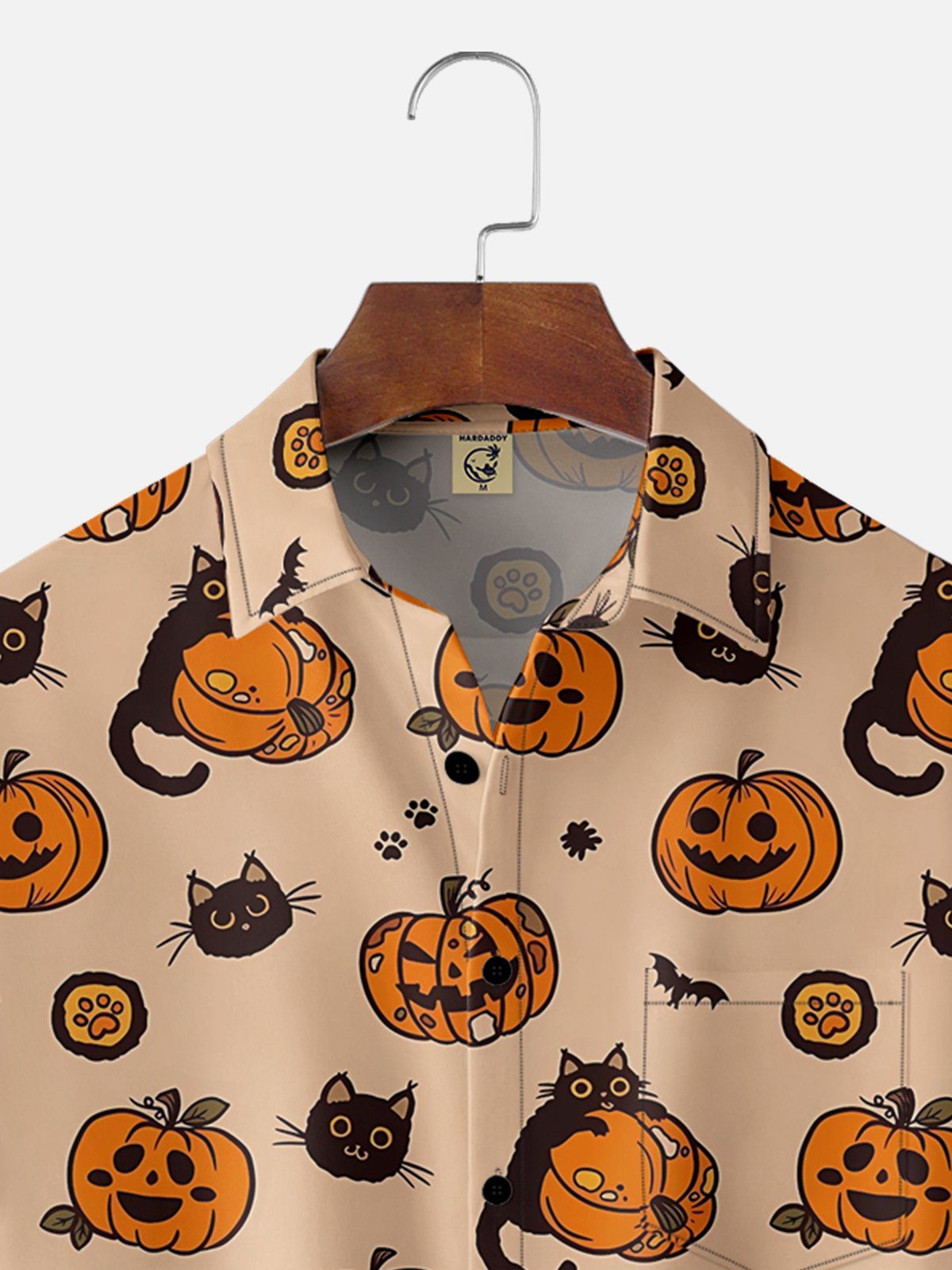 Moisture-wicking Halloween Pumpkin Illustration Chest Pocket Hawaiian Shirt