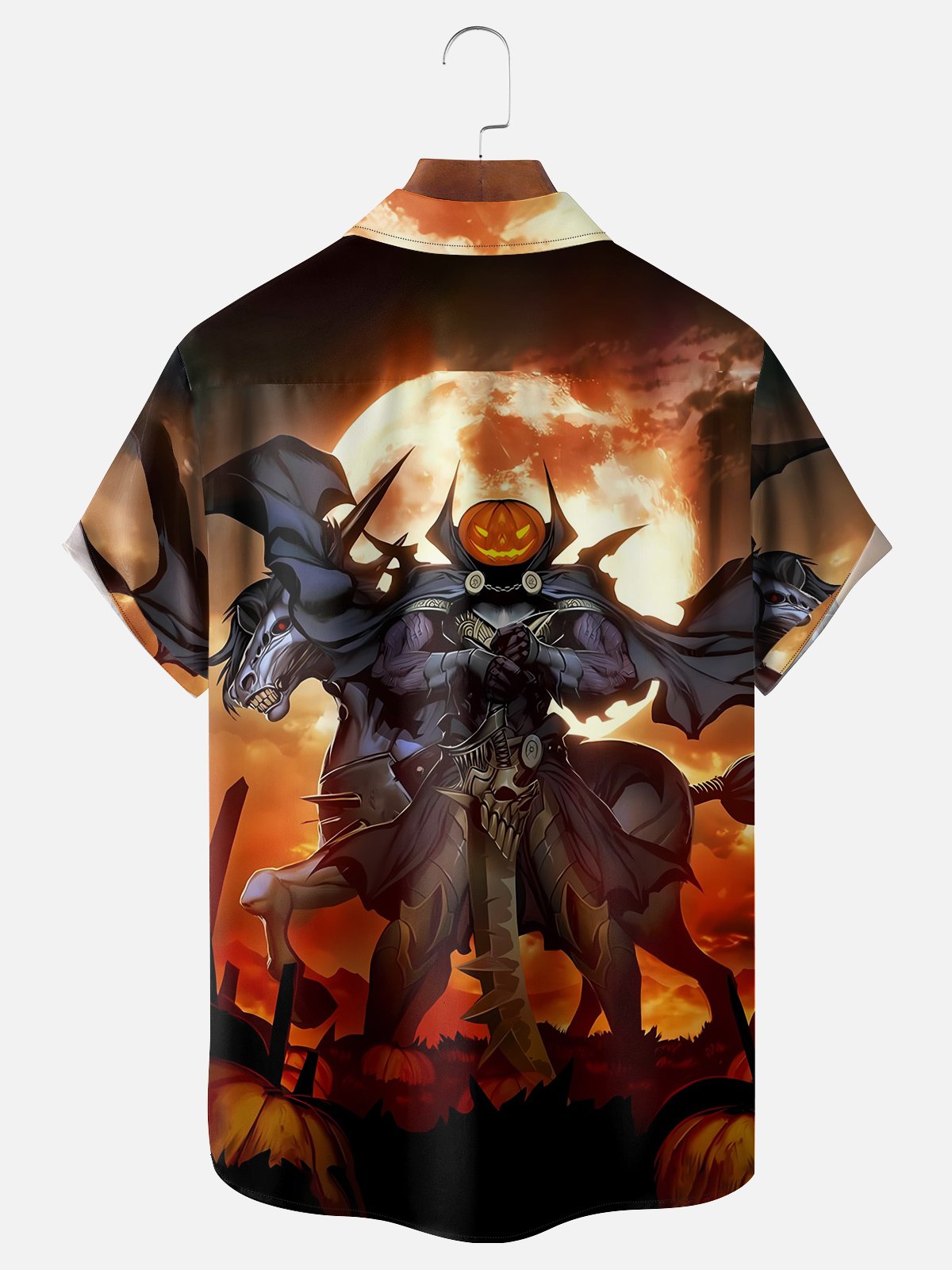 Moisture-wicking Halloween Headless Horseman Art Illustration Chest Pocket Hawaiian Shirt