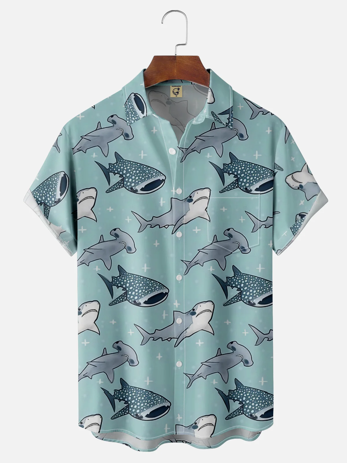 Moisture-wicking Marine Sharks Chest Pocket Hawaiian Shirt