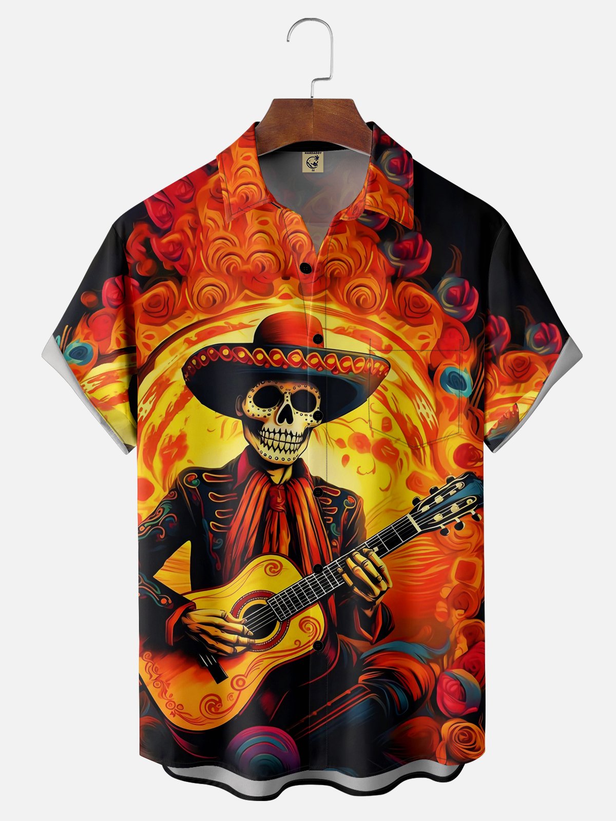 Moisture-wicking Day of the Dead Guitar Chest Pocket Casual Shirt