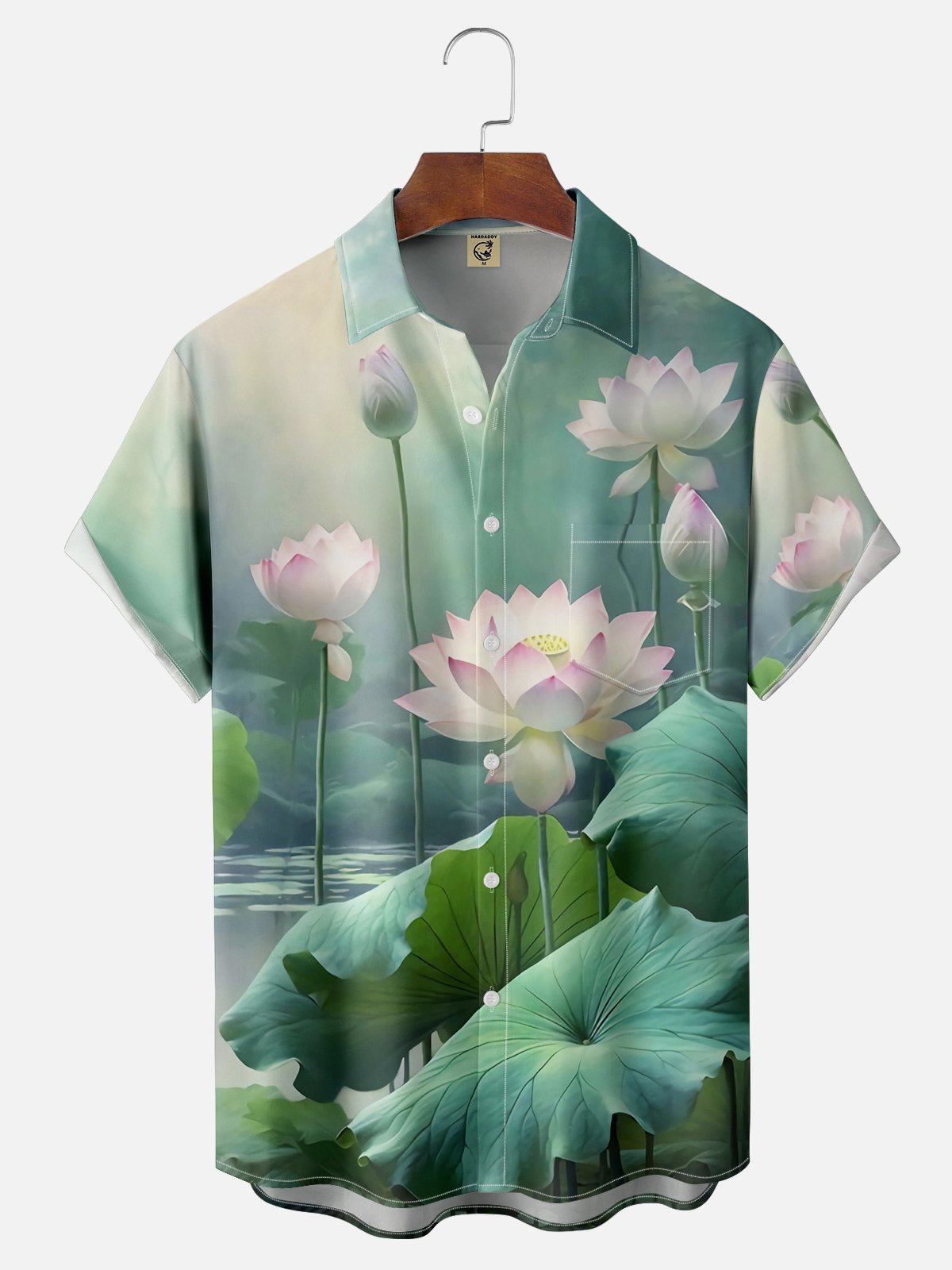 Moisture-wicking Lotas Leaf Chest Pocket Hawaiian Shirt