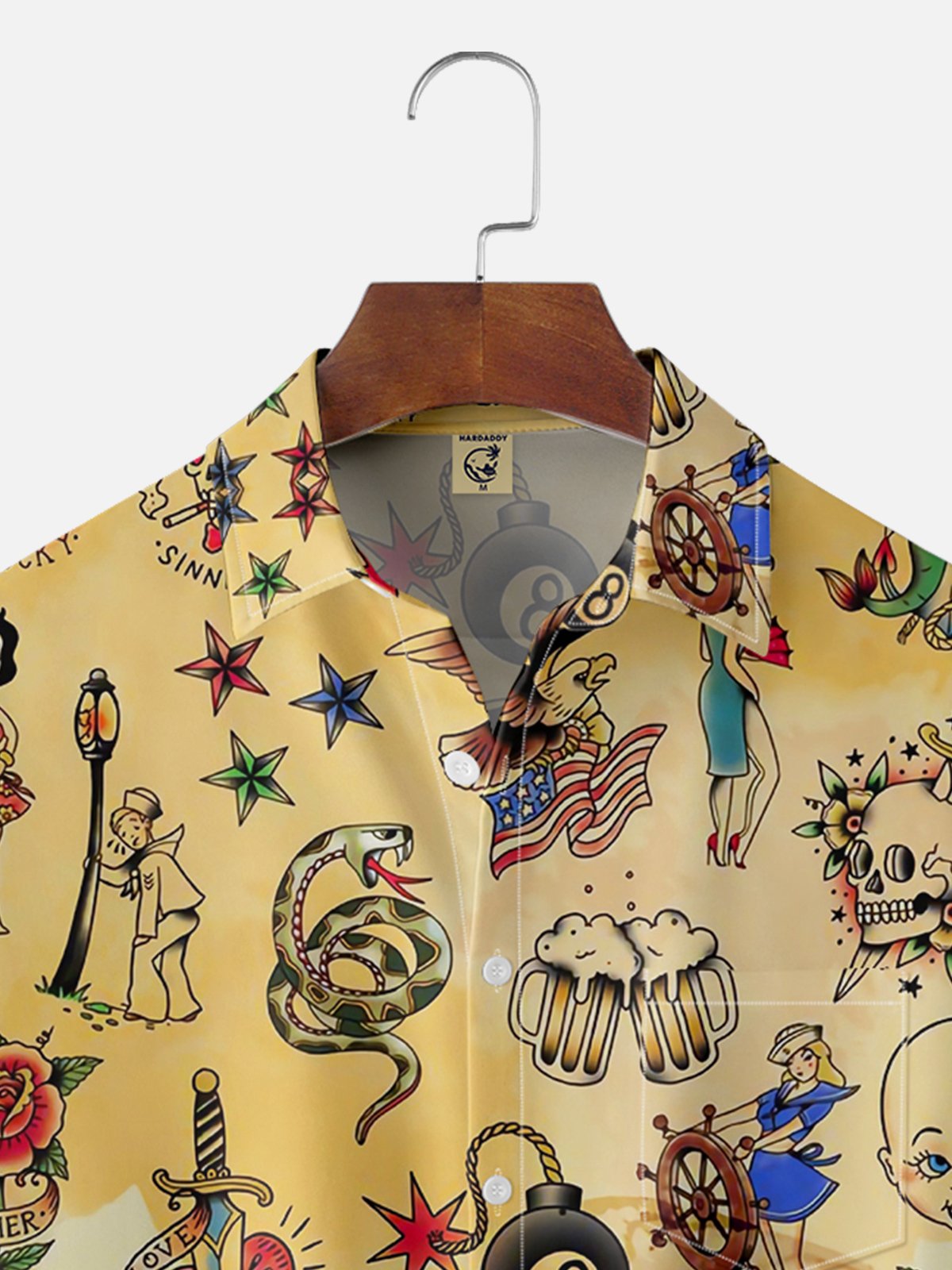 Moisture-wicking Navigation Beer Beauty Tattoo Chest Pocket Hawaiian Shirt