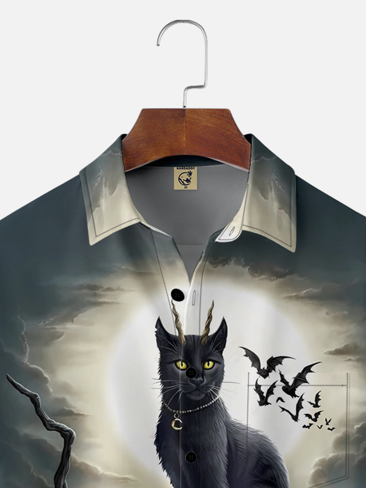 Moisture-wicking Halloween Black Cat Chest Pocket Hawaiian Shirt