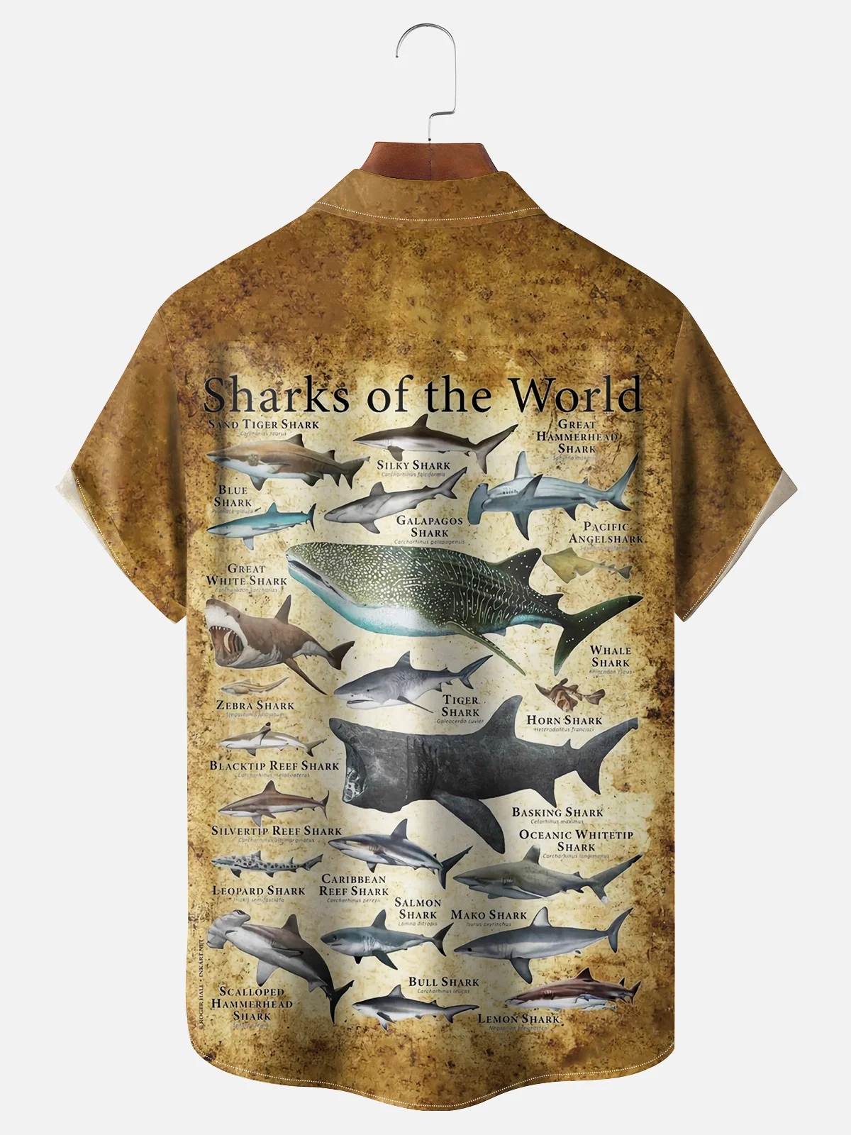 Moisture-wicking Shark Atlas Chest Pocket Hawaiian Shirt