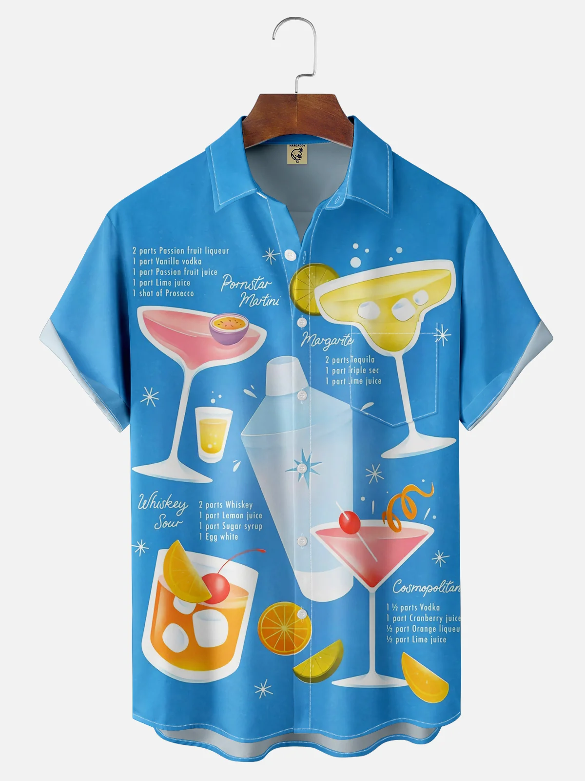 Moisture-wicking Cocktail Whiskey Bartending Recipes Chest Pocket Hawaiian Shirt