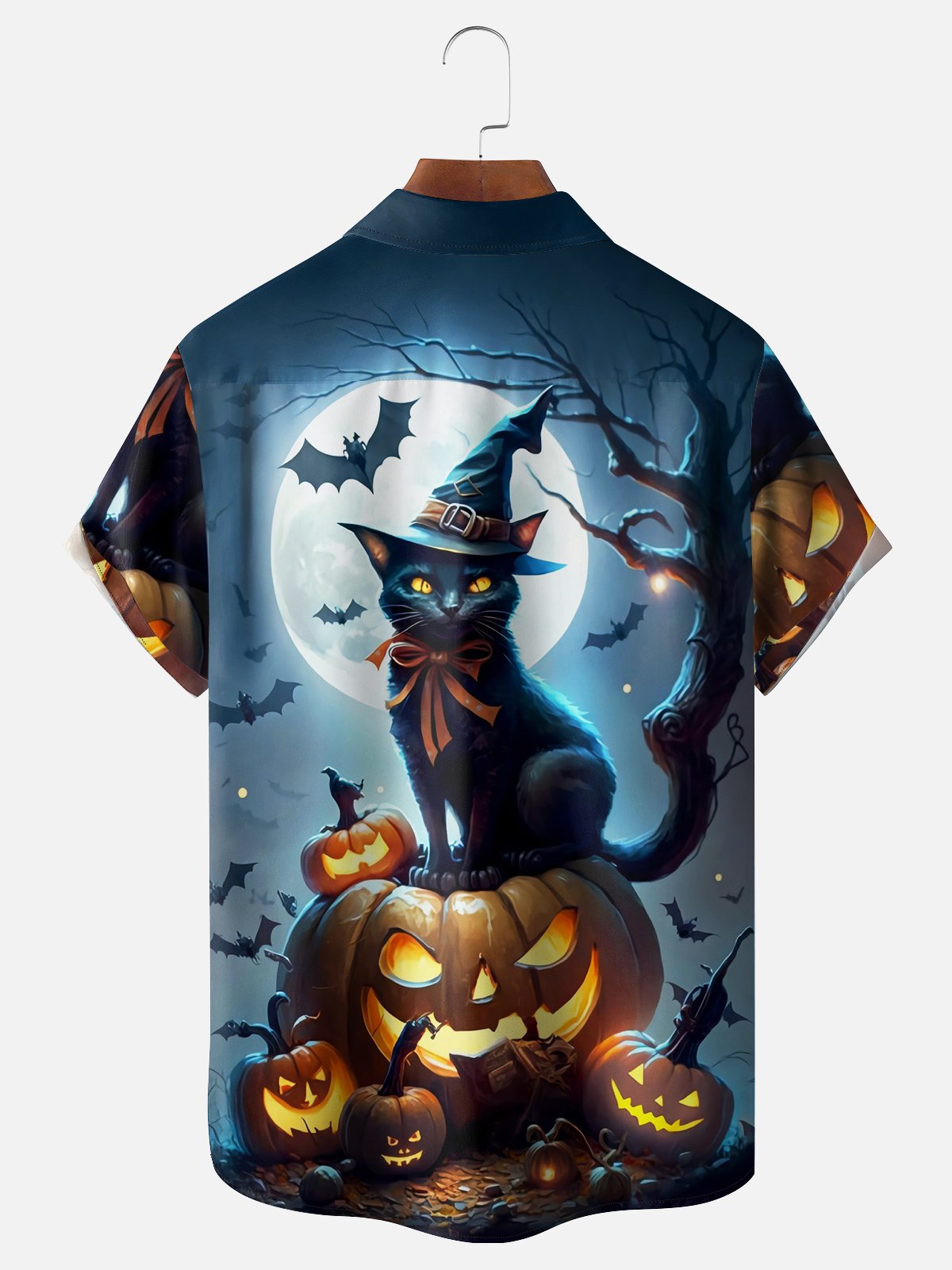 Moisture Wicking Halloween Pumpkin Cat Hawaiian Shirt