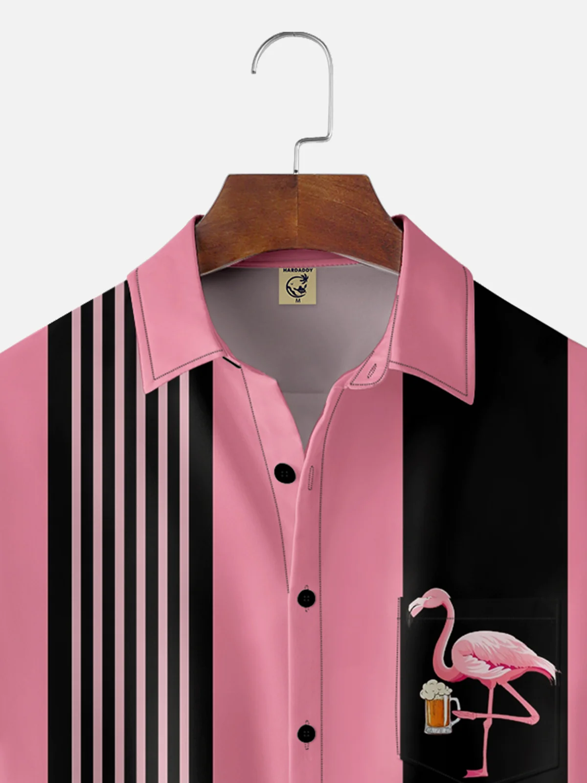 Moisture-wicking Flamingo Beer Chest Pocket Bowling Shirt