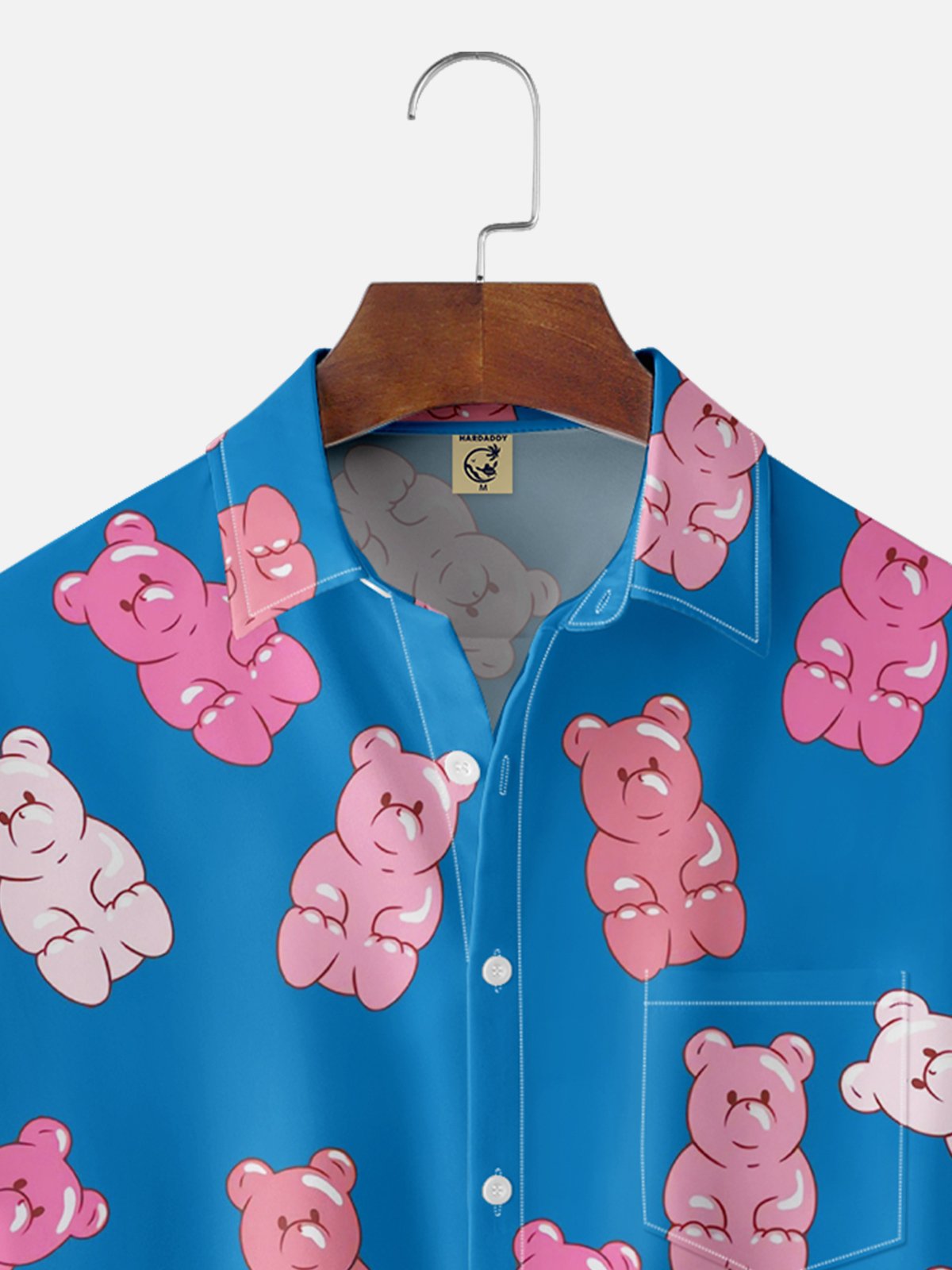 Moisture-wicking Cartoon Bear Chest Pocket Hawaiian Shirt