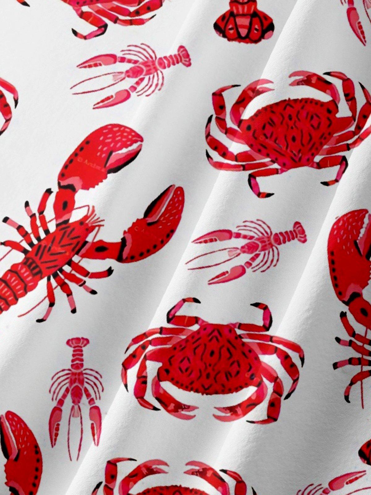 Moisture-wicking Lobster Crab Chest Pocket Hawaiian Shirt