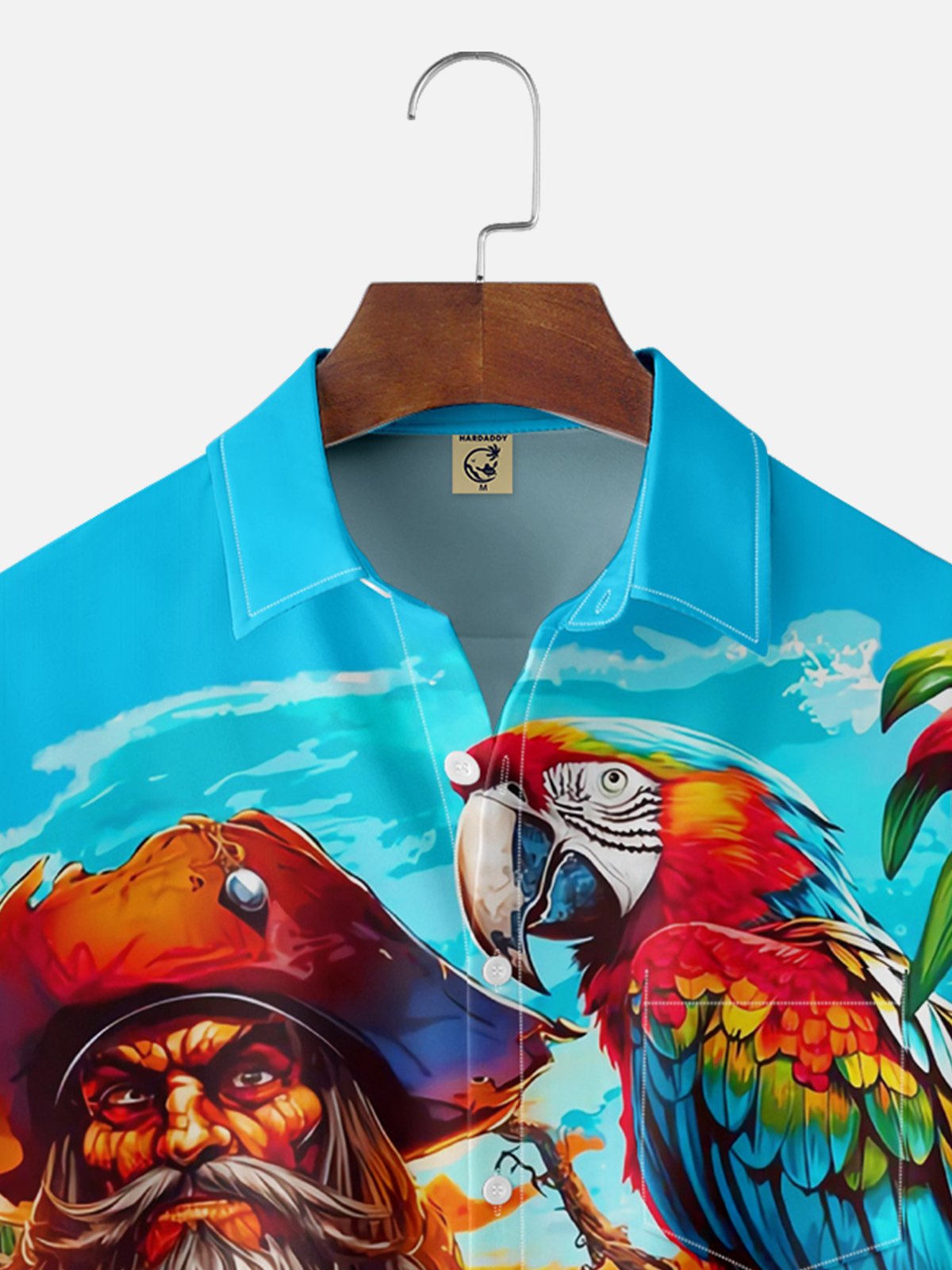 Moisture-wicking Pirate Parrots Floral Chest Pocket Hawaiian Shirt