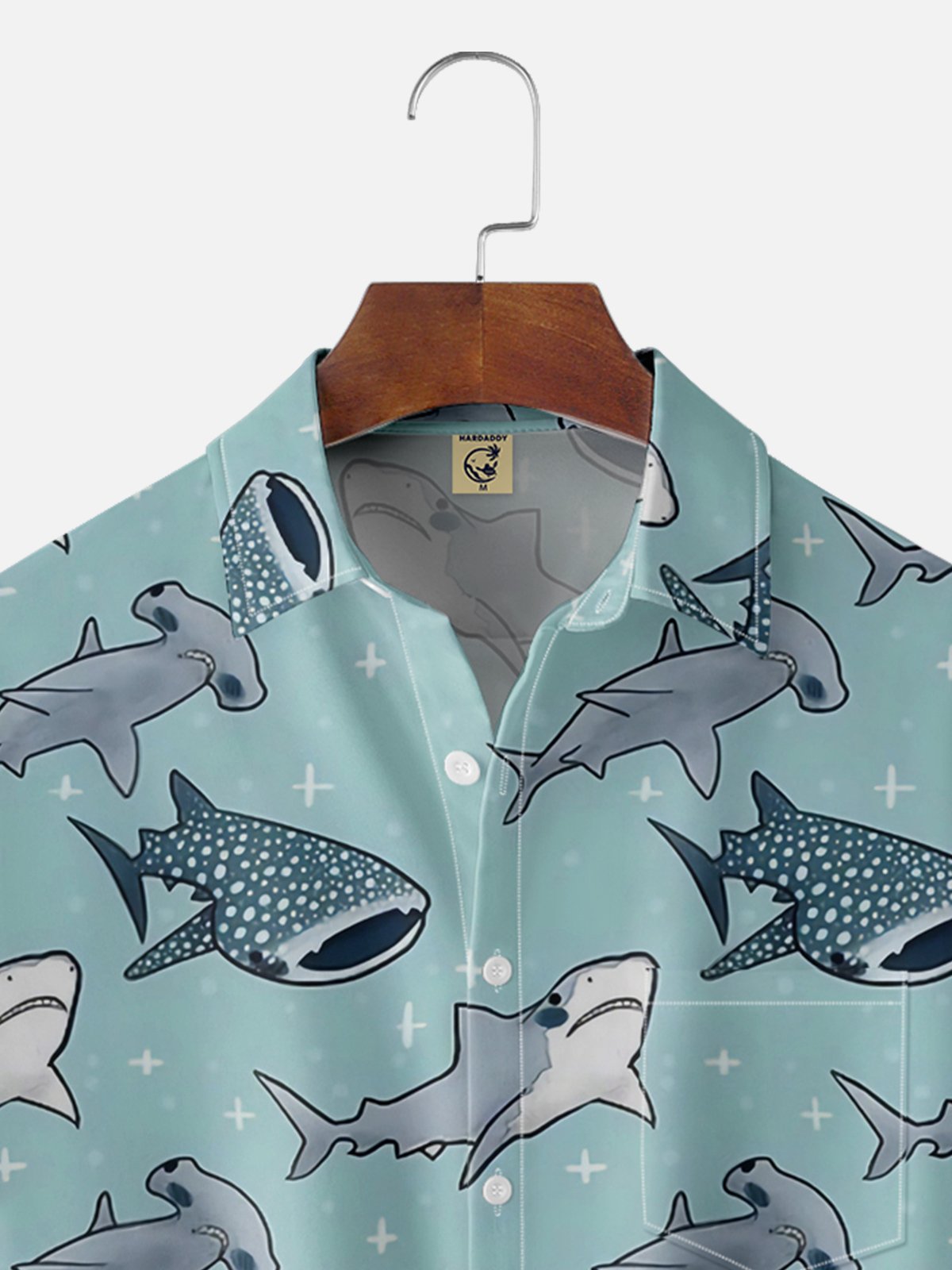 Moisture-wicking Marine Sharks Chest Pocket Hawaiian Shirt