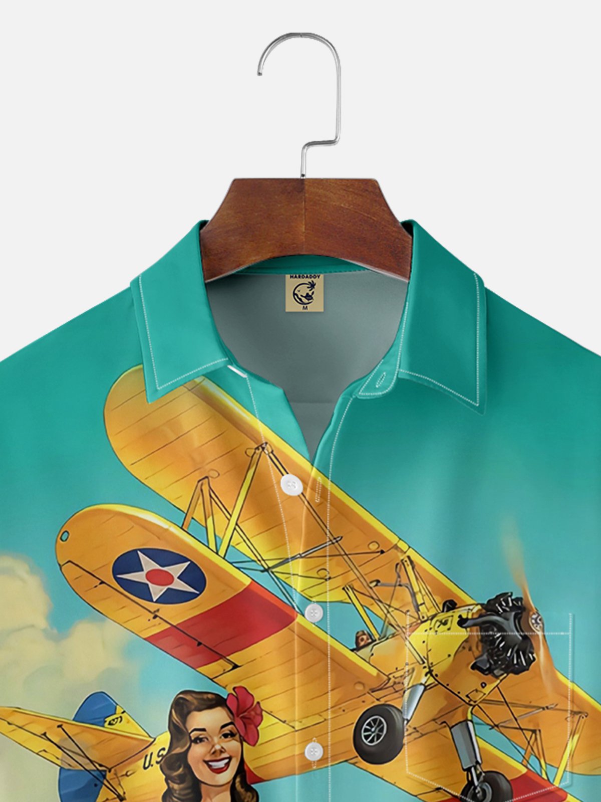 Moisture-wicking Airforce Biplane Beauty Chest Pocket Hawaiian Shirt