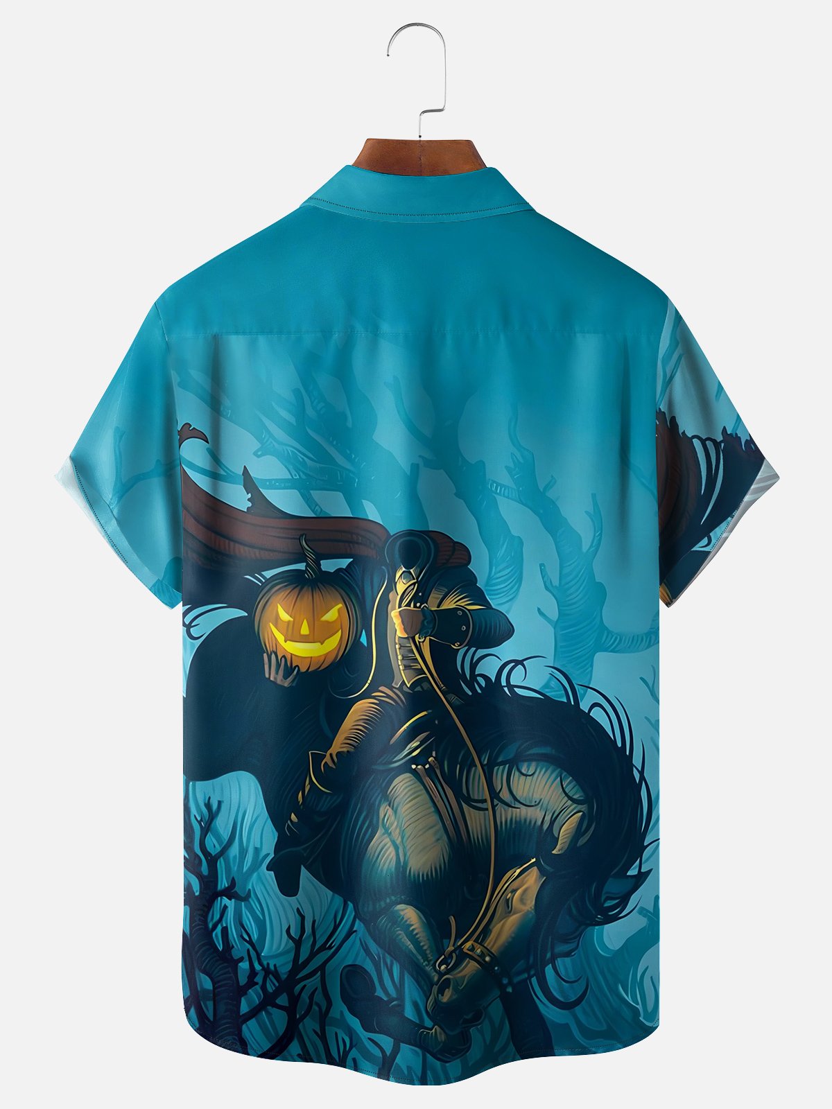 Moisture-wicking Halloween Headless Horseman Art Chest Pocket Hawaiian Shirt