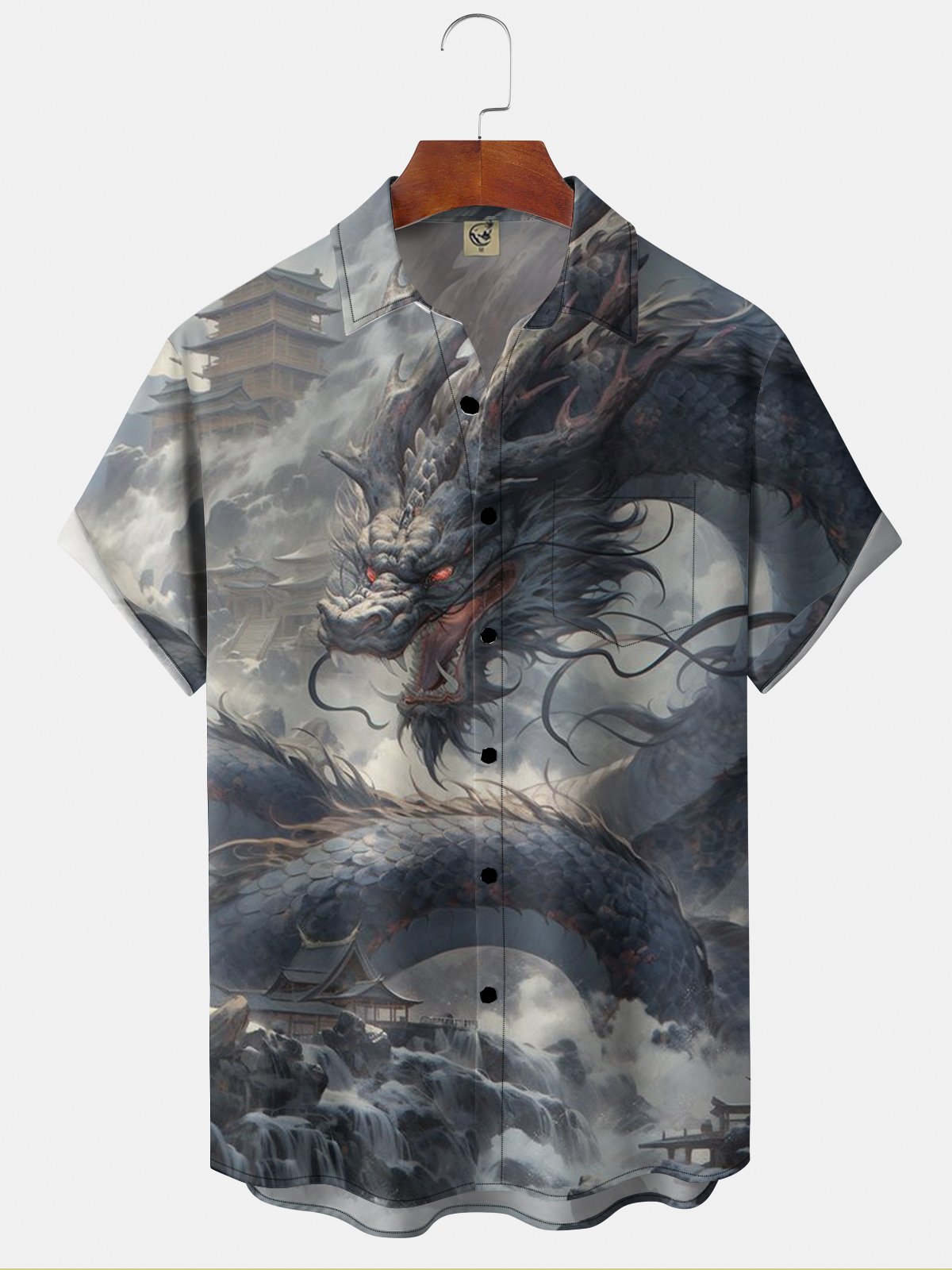 Moisture-wicking Black Myth WUKONG Hakuryu YaoGuai Chest Pocket Hawaiian Shirt