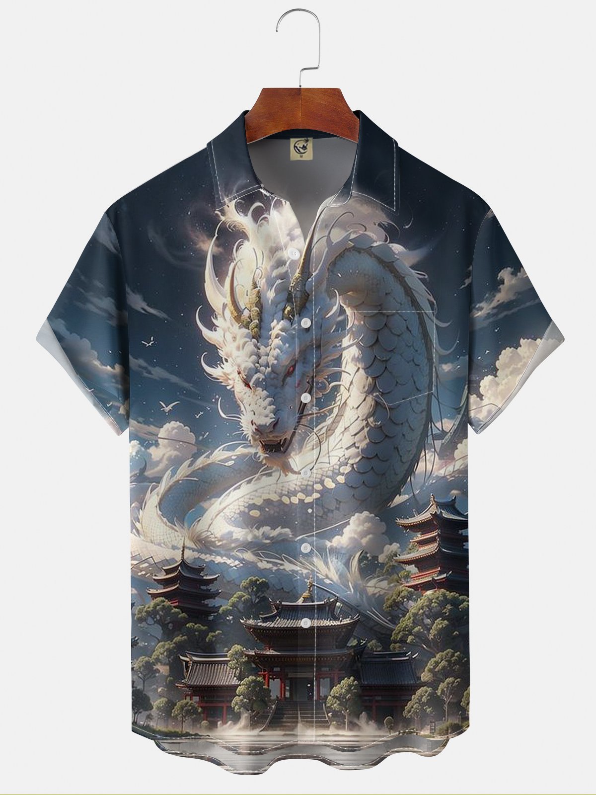 Moisture-wicking Black Myth Wukong White Dragon Art Chest Pocket Hawaiian Shirt