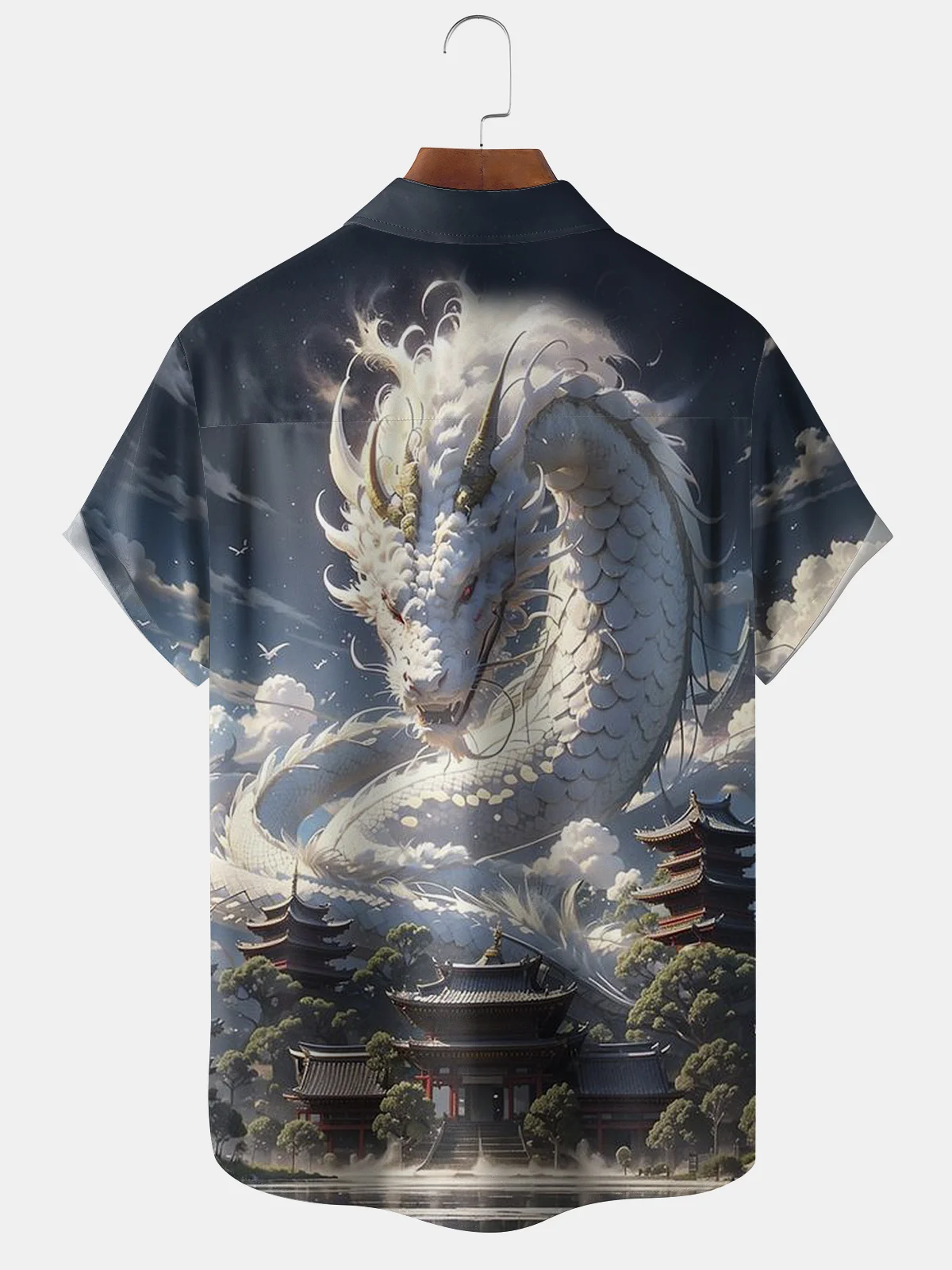 Moisture-wicking Black Myth Wukong White Dragon Art Chest Pocket Hawaiian Shirt