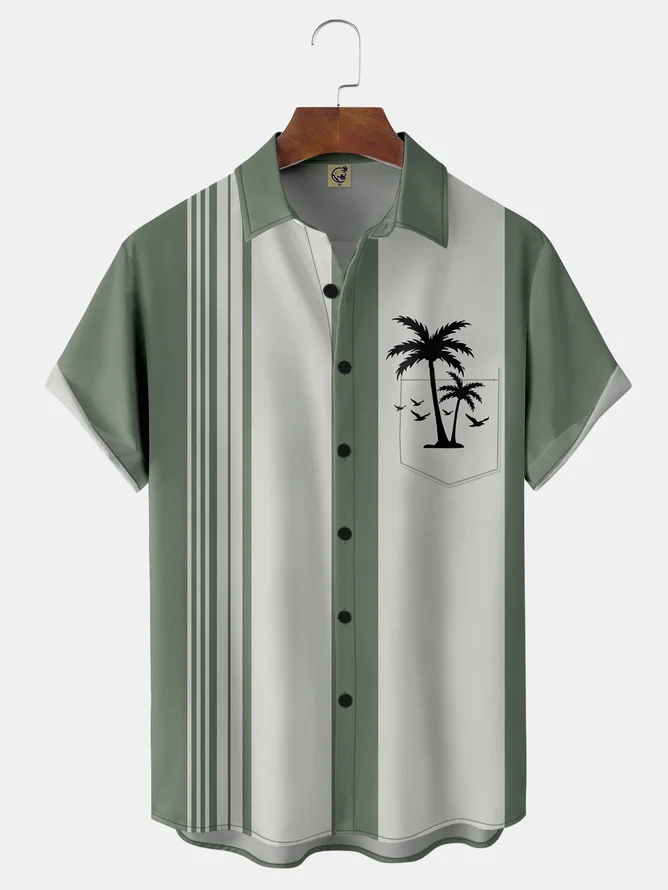 Coconut Tree Chest Pocket Short Sleeve Bowling Shirt