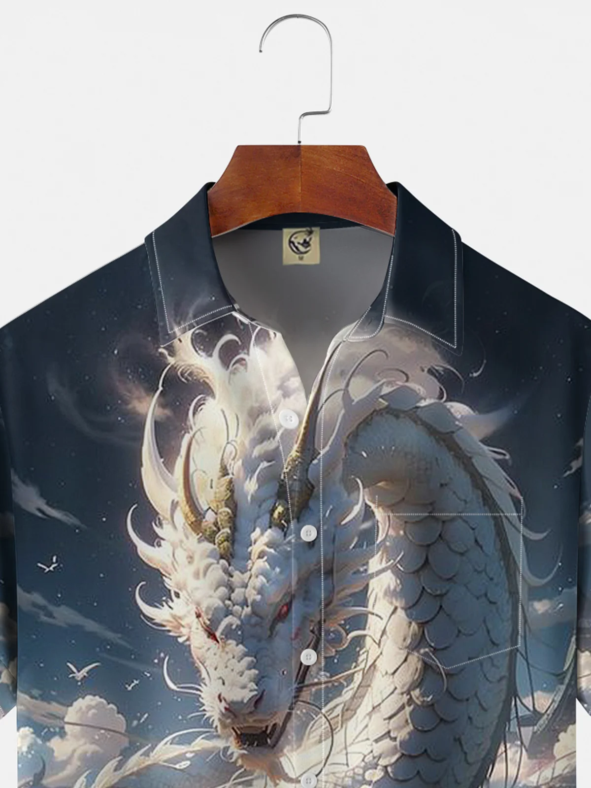 Moisture-wicking Black Myth Wukong White Dragon Art Chest Pocket Hawaiian Shirt