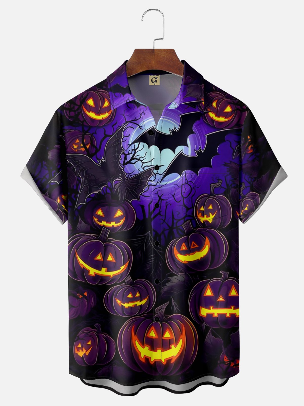 Moisture-wicking Halloween Bat Painting Chest Pocket Hawaiian Shirt