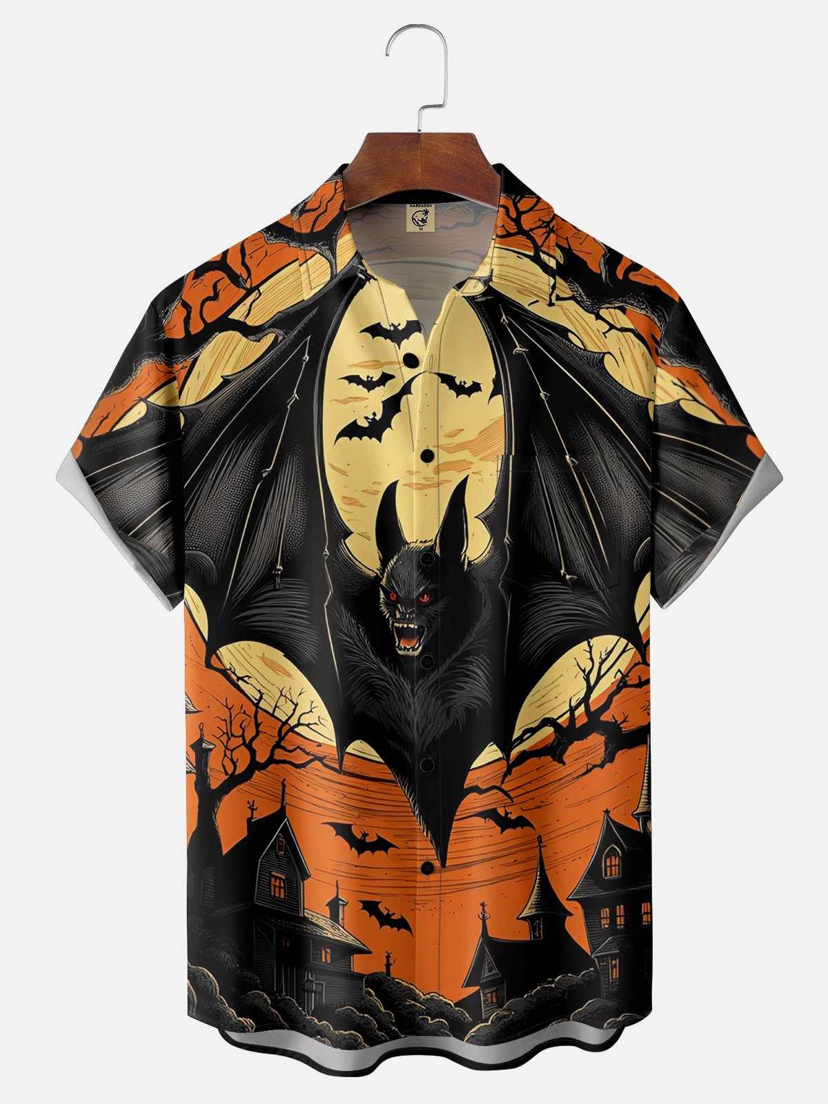 Moisture-wicking Halloween Bat Art Painting Chest Pocket Hawaiian Shirt