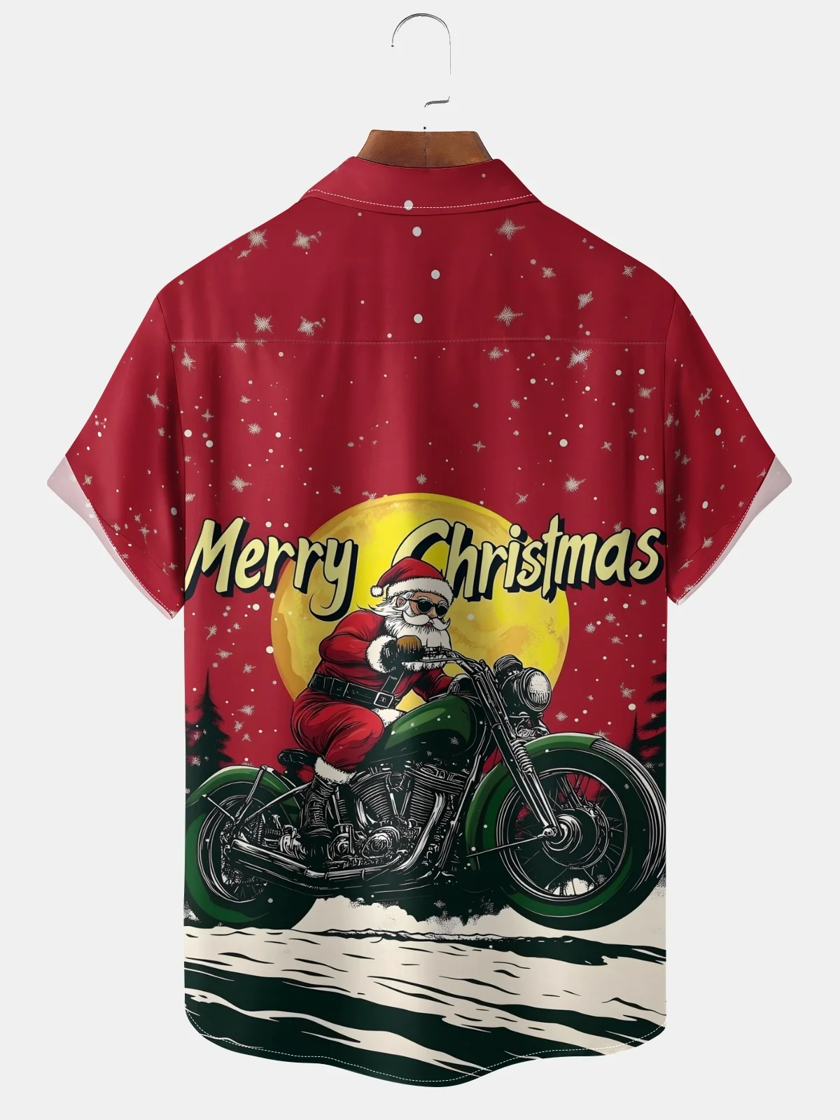 Moisture-wicking Motorcycle Santa Chest Pocket Hawaiian Shirt