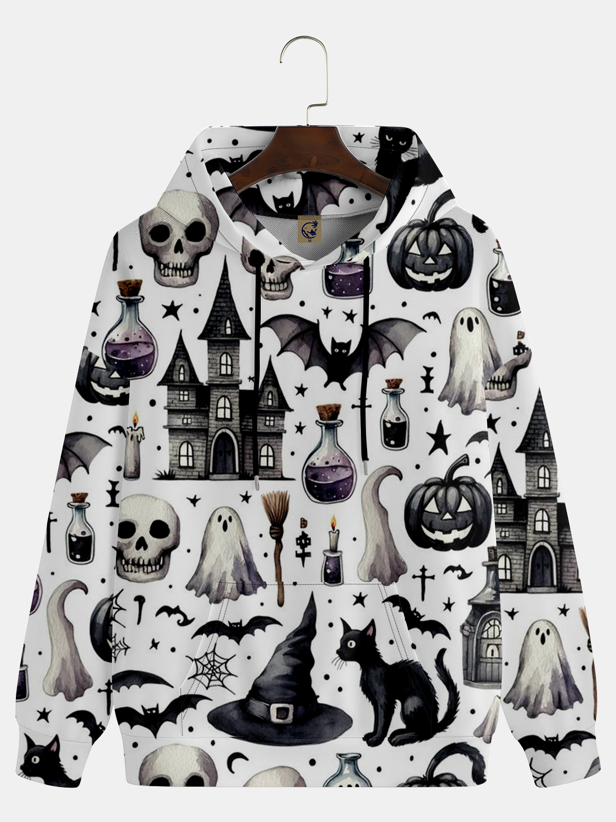 Halloween Witch Pumpkin Ghost Drawing Hoodie Sweatshirt