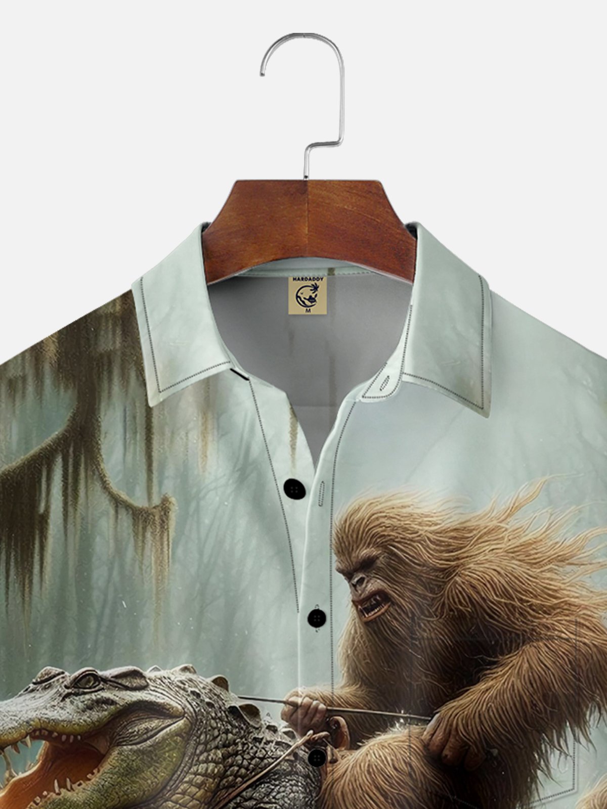 Moisture-wicking Bigfoot Riding Alligator Chest Pocket Hawaiian Shirt