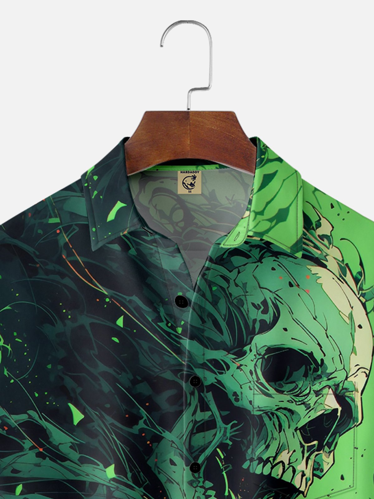 Moisture-wicking Abstract Gradient Skull Chest Pocket Hawaiian Shirt