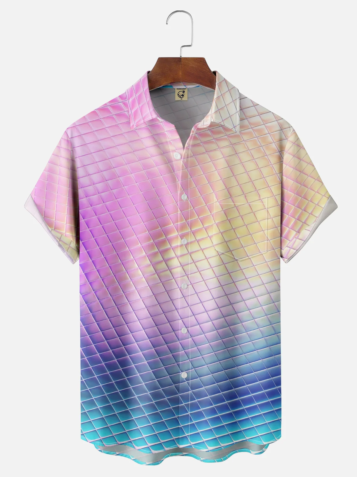 Moisture-wicking Abstract Gradient Geometric Chest Pocket Hawaiian Shirt