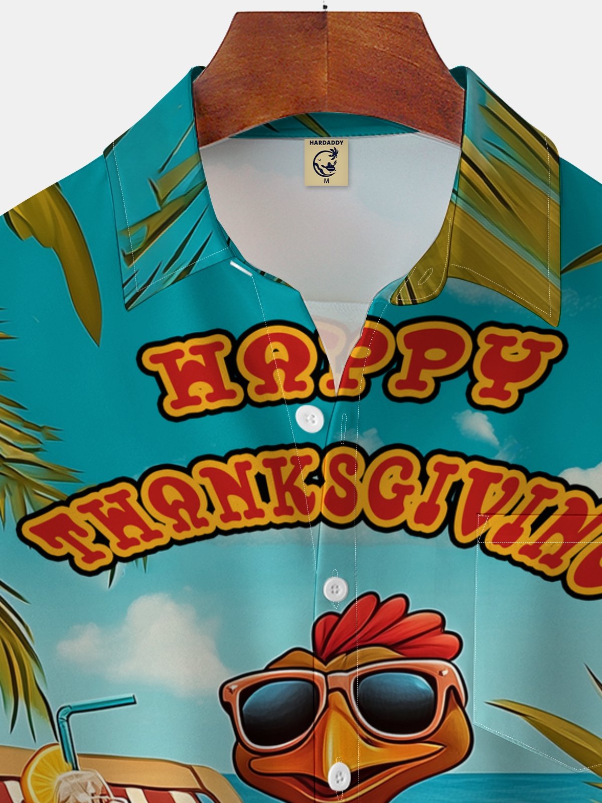 Moisture-wicking Thanksgiving Turkey Beach Vacation Chest Pocket Hawaiian Shirt