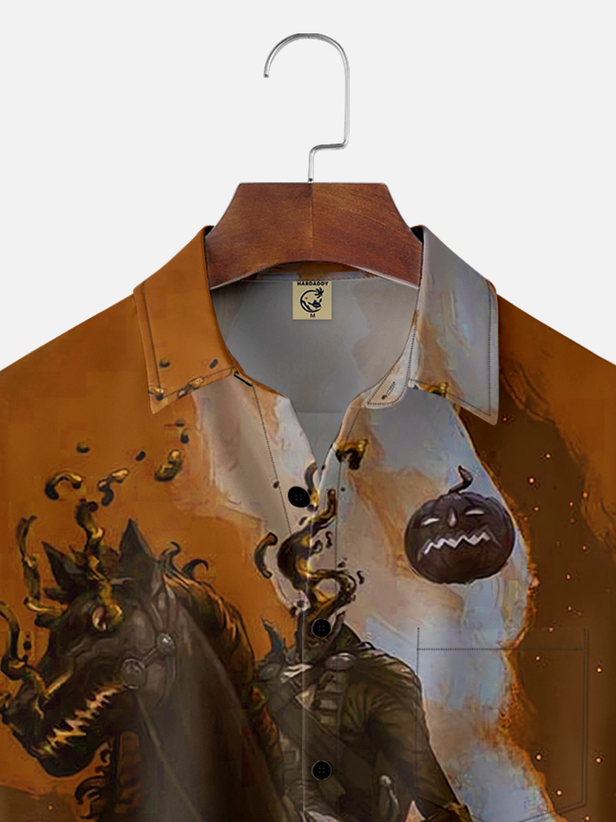 Moisture-wicking Halloween Headless Horseman Art Painting Chest Pocket Hawaiian Shirt