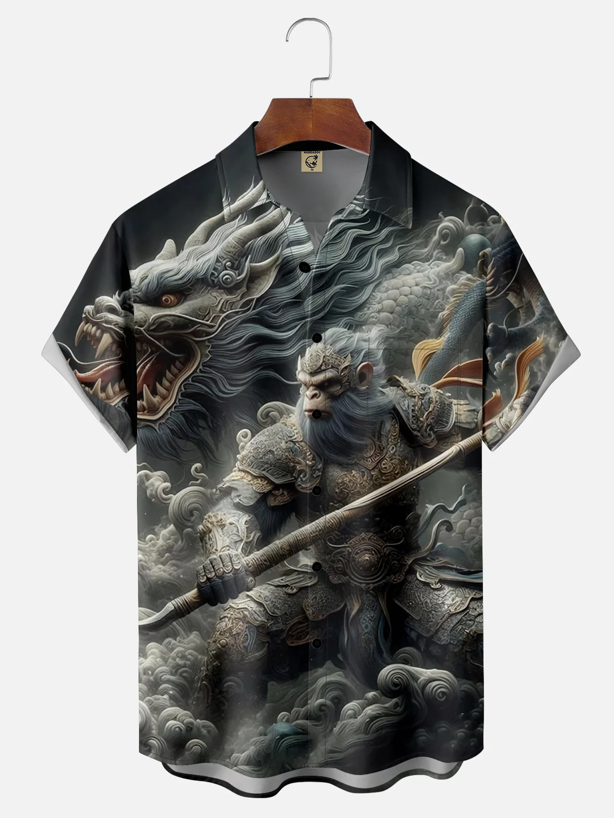 Moisture-wicking WUKONG and Dragon Chest Pocket Hawaiian Shirt