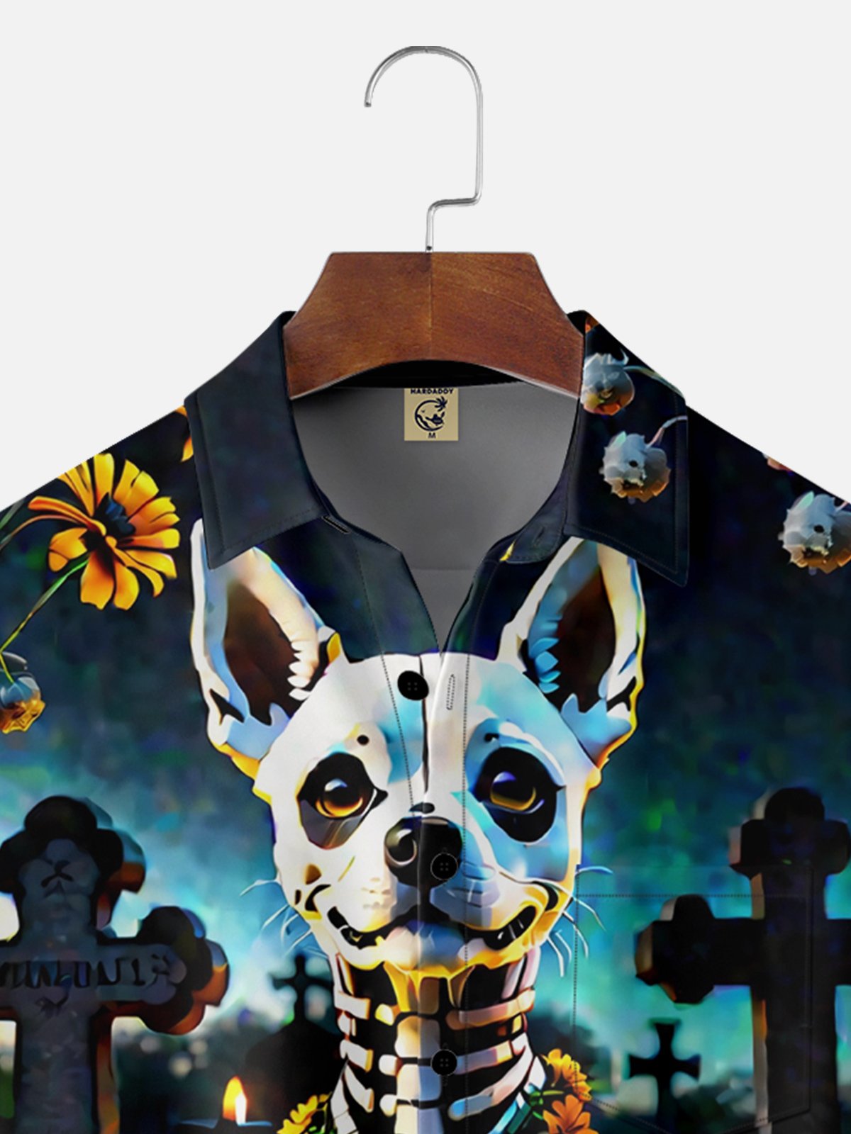 Moisture-wicking Day of the Dead Skeleton Dog Chest Pocket Hawaiian Shirt