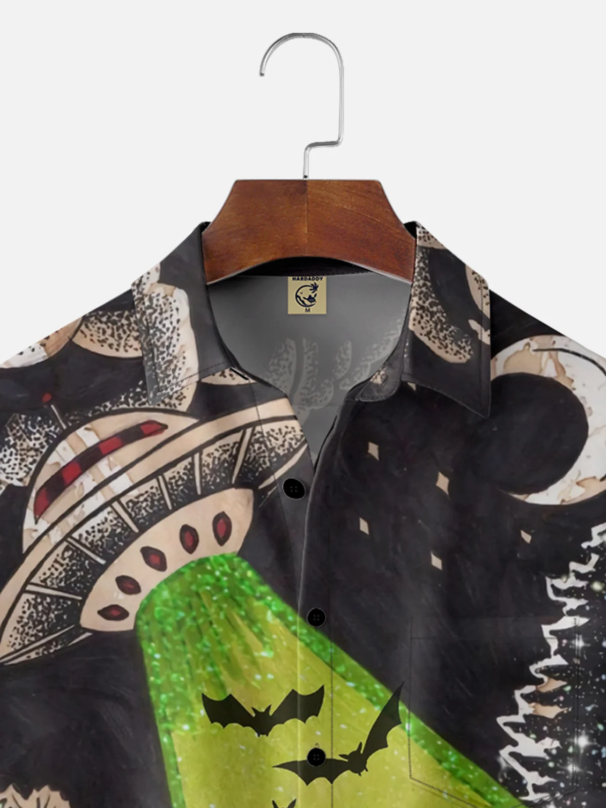 Moisture-wicking Halloween Abstract UFO Bat Chest Pocket Hawaiian Shirt